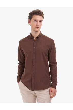 Pierre Cardin Koyu Kahverengi Keten Karışımlı Regular Fit Uzun Kollu Gömlek 5...