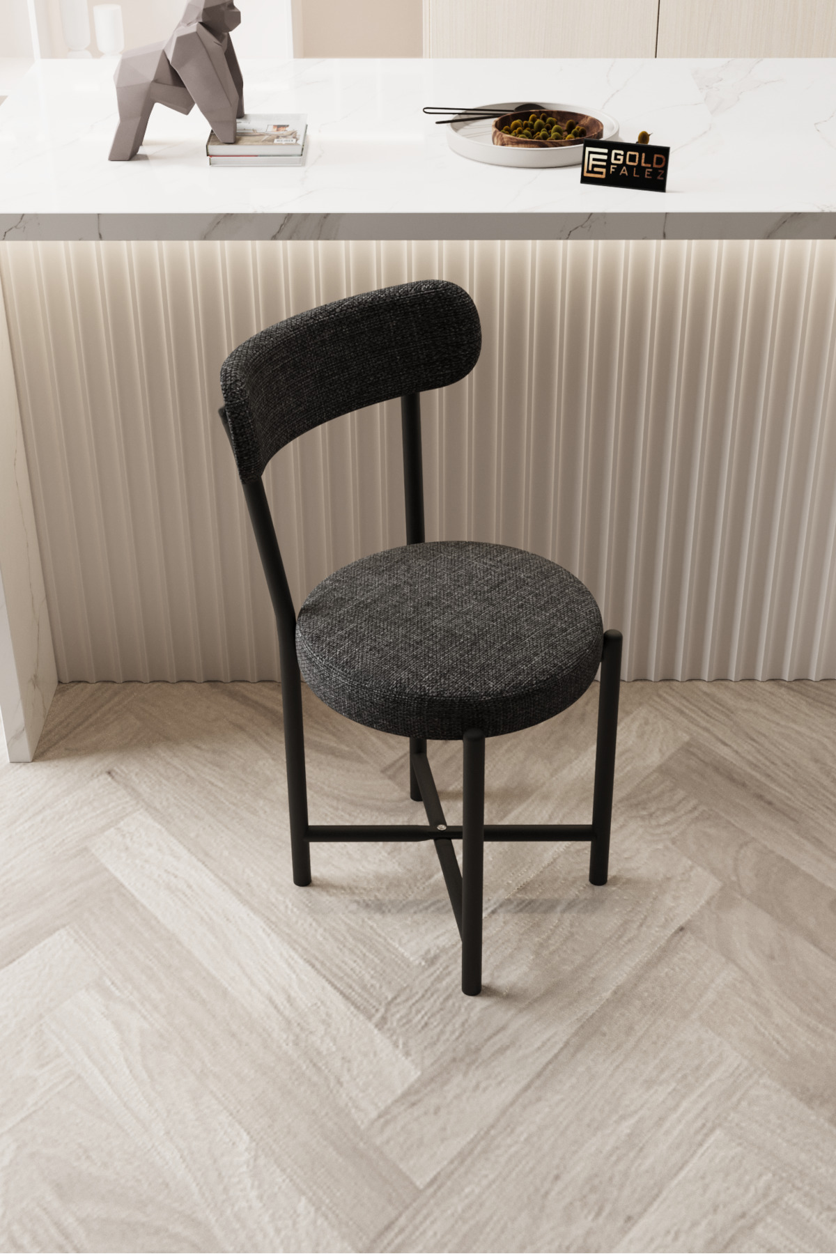 Sandalye 1 Adet Keten Kumaş Metal Ayak Modern Mutfak Sandalyesi Cafe Balkon Ofis Teddy 9817 Anstrast görsel 3