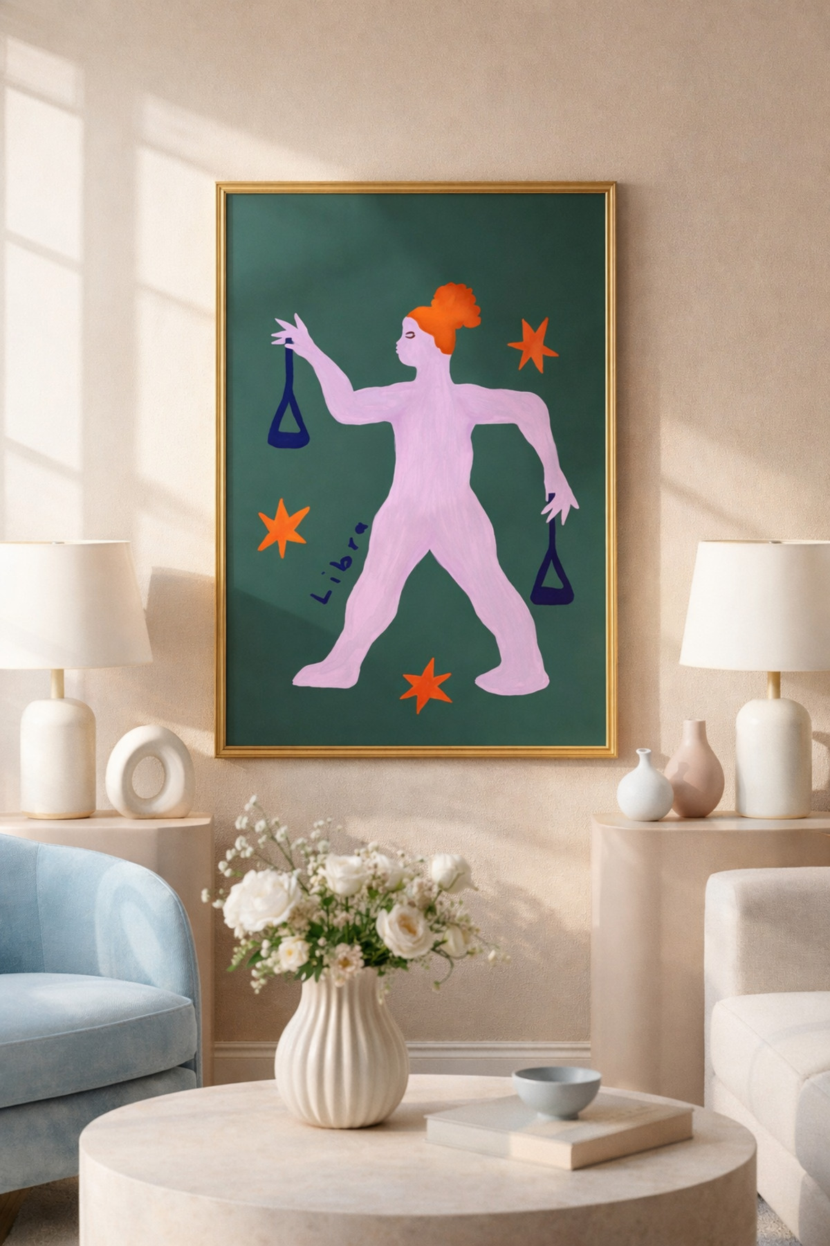 Terazi Burcu Tablo Modern Astroloji İllüstrasyon Poster Duvar Dekoru Çerçevesiz
