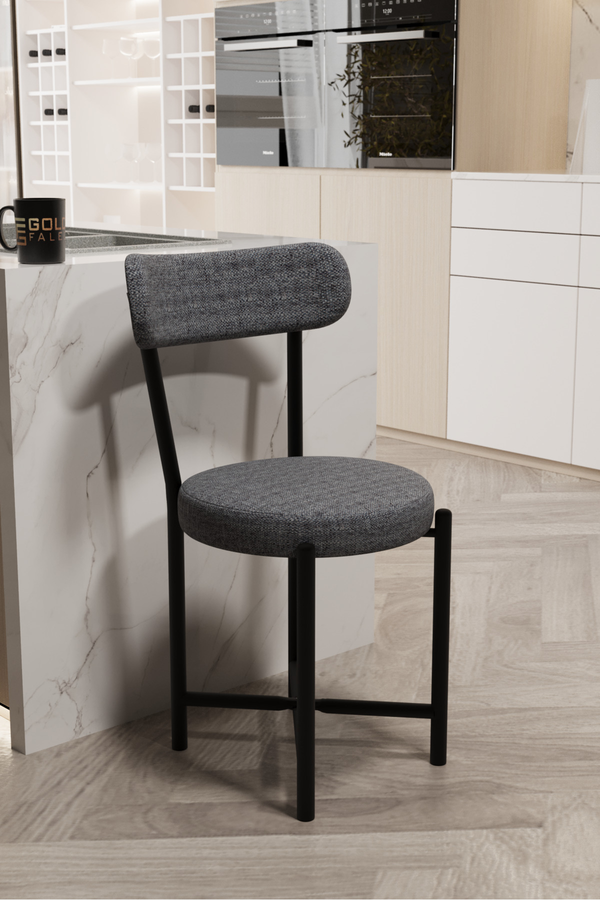 Sandalye 1 Adet Keten Kumaş Metal Ayak Modern Mutfak Sandalyesi Cafe Balkon Ofis Teddy 9816 Gri görsel 4