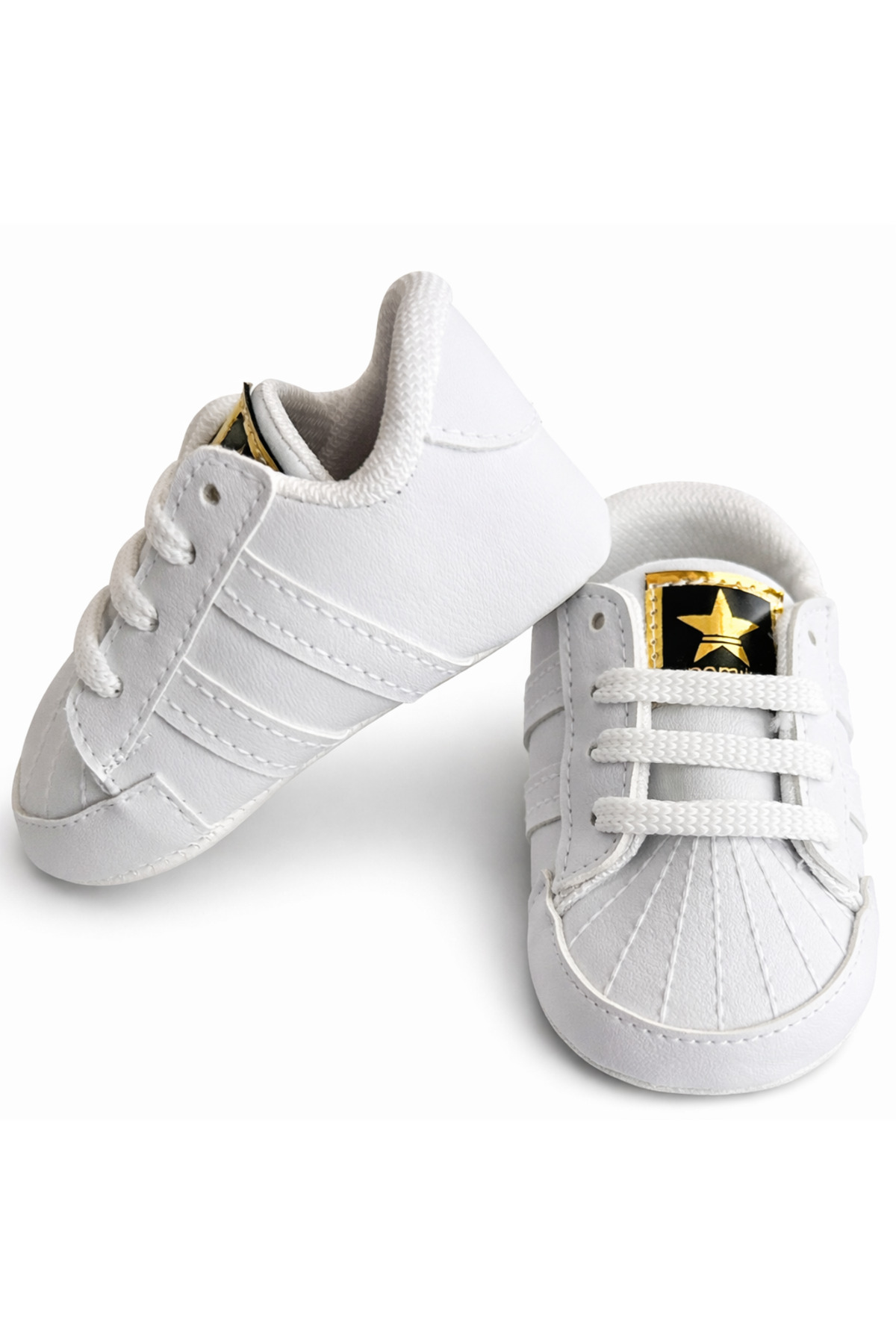 moukou Bebek İlk Adım Ayakkabısı Beyaz Bağcıklı Spor Patik 18-19 Numara Unisex Yumuşak Taban fotoğrafı 2 (önizleme)