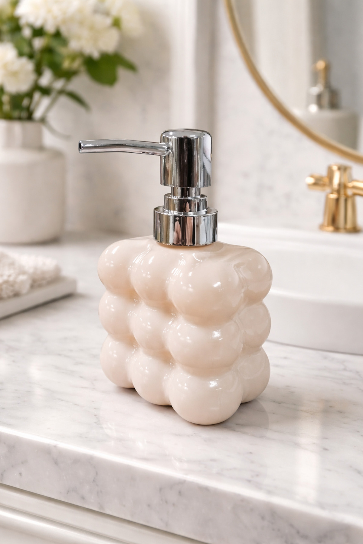 Bubble Glass Soap Dispenser, 300 ml - Cream, 9,5x6,5x15 cm