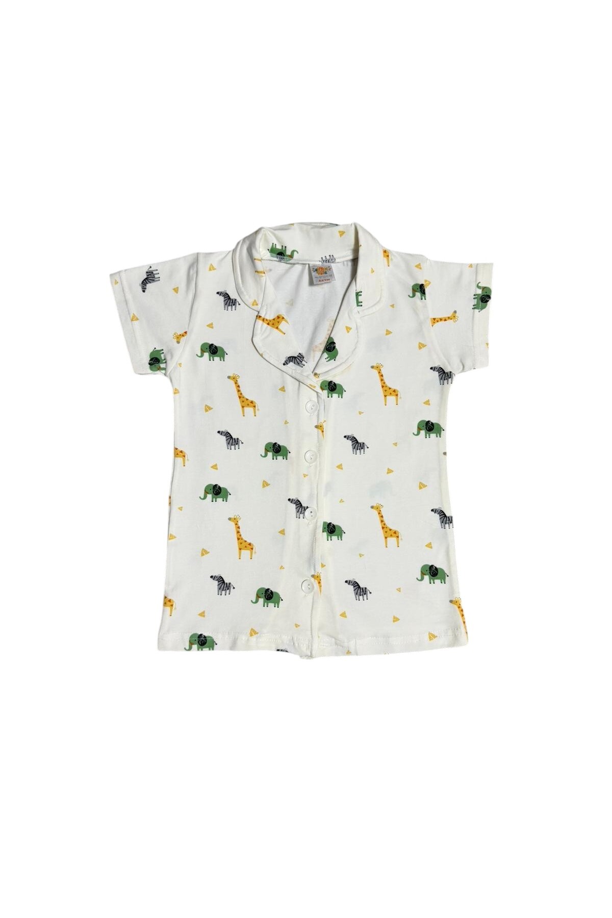Fil Kids Erkek Çocuk %100 Pamuklu Ekru Zebra Zürafa Fil Desen Düğmeli Kısa Kollu Şortlu Yazlık Pijama TakımI fotoğrafı 5 (önizleme)