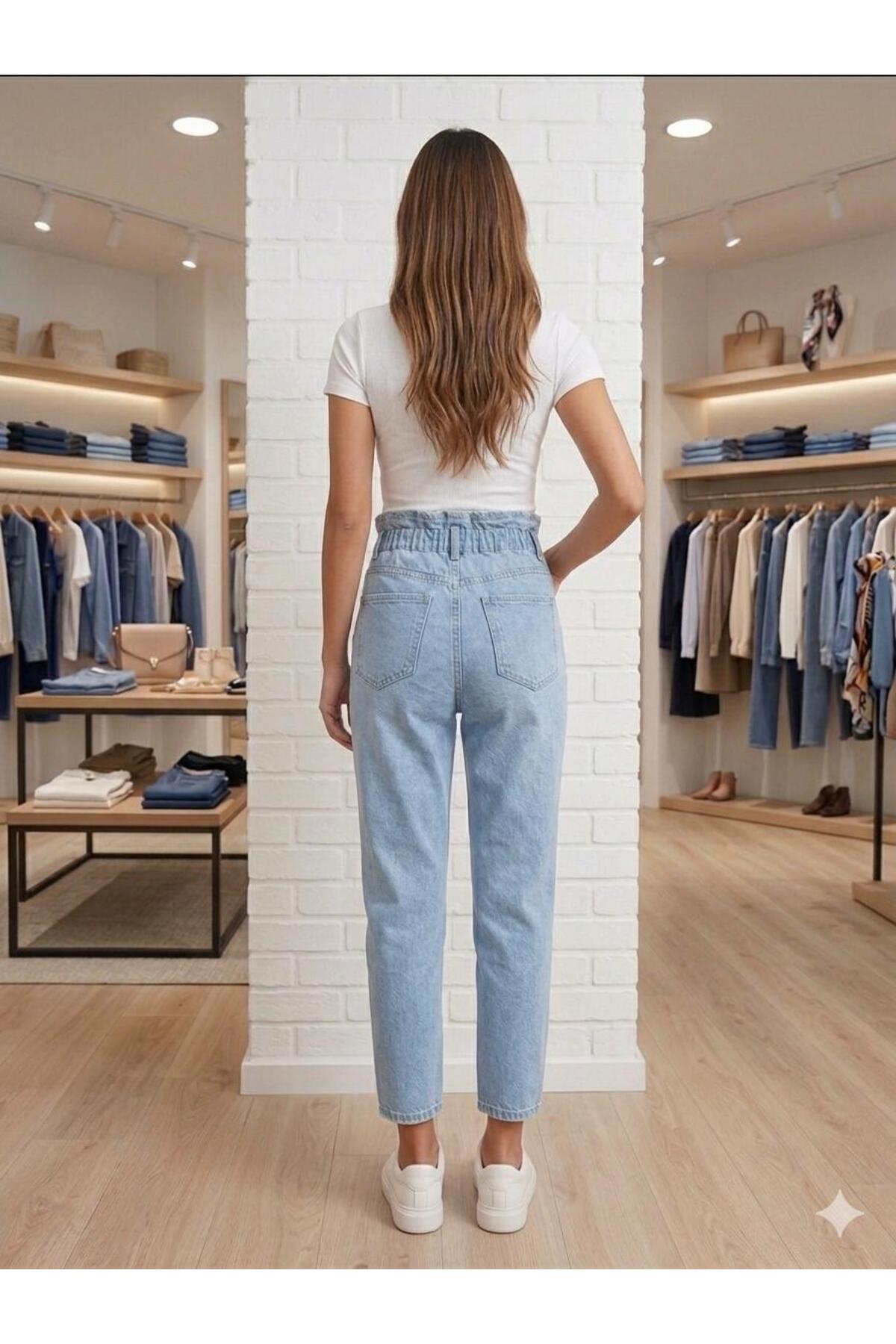 OwenLife  SNOWBLACK Battal Boyfrend Lastikli Yüksek Bel Riglasız Renk:Açık Mavi BOY:98 - Görsel 2