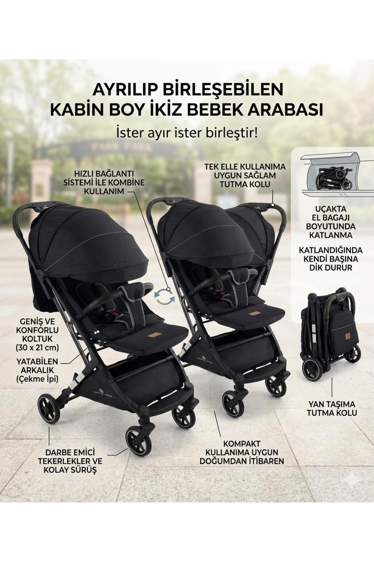 ÖYKÜ BEBEK DUNYASI Ayrılıp Birleşebilen Kabin Boy İkiz Bebek Arabası Seyahat Sistem Kışlık Ayak Örtüsü Ve Yağmurluk fotoğrafı 2 (önizleme)