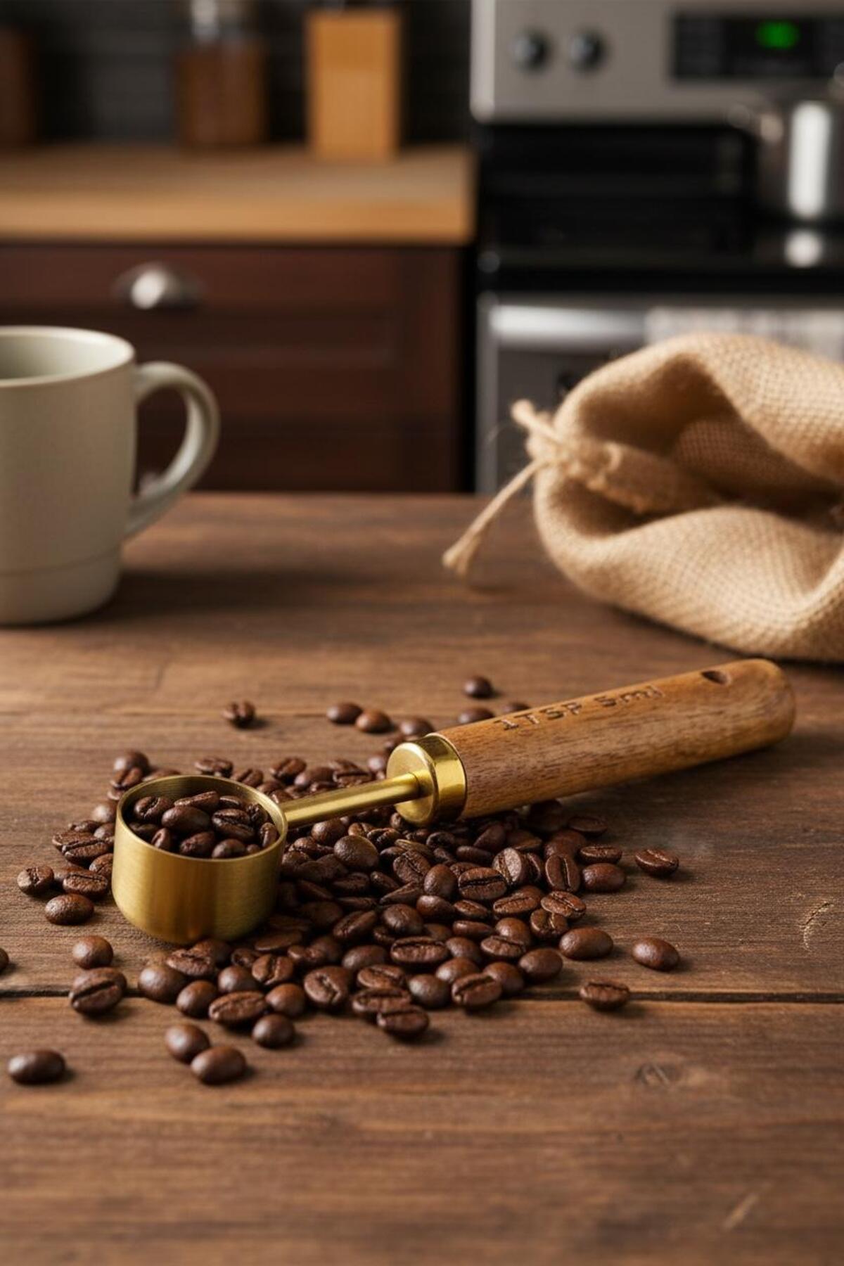 2.5 ml Gold Ölçü Kaşığı Ahşap Saplı | Küçük Boy Mutfak Ölçek Kaşığı