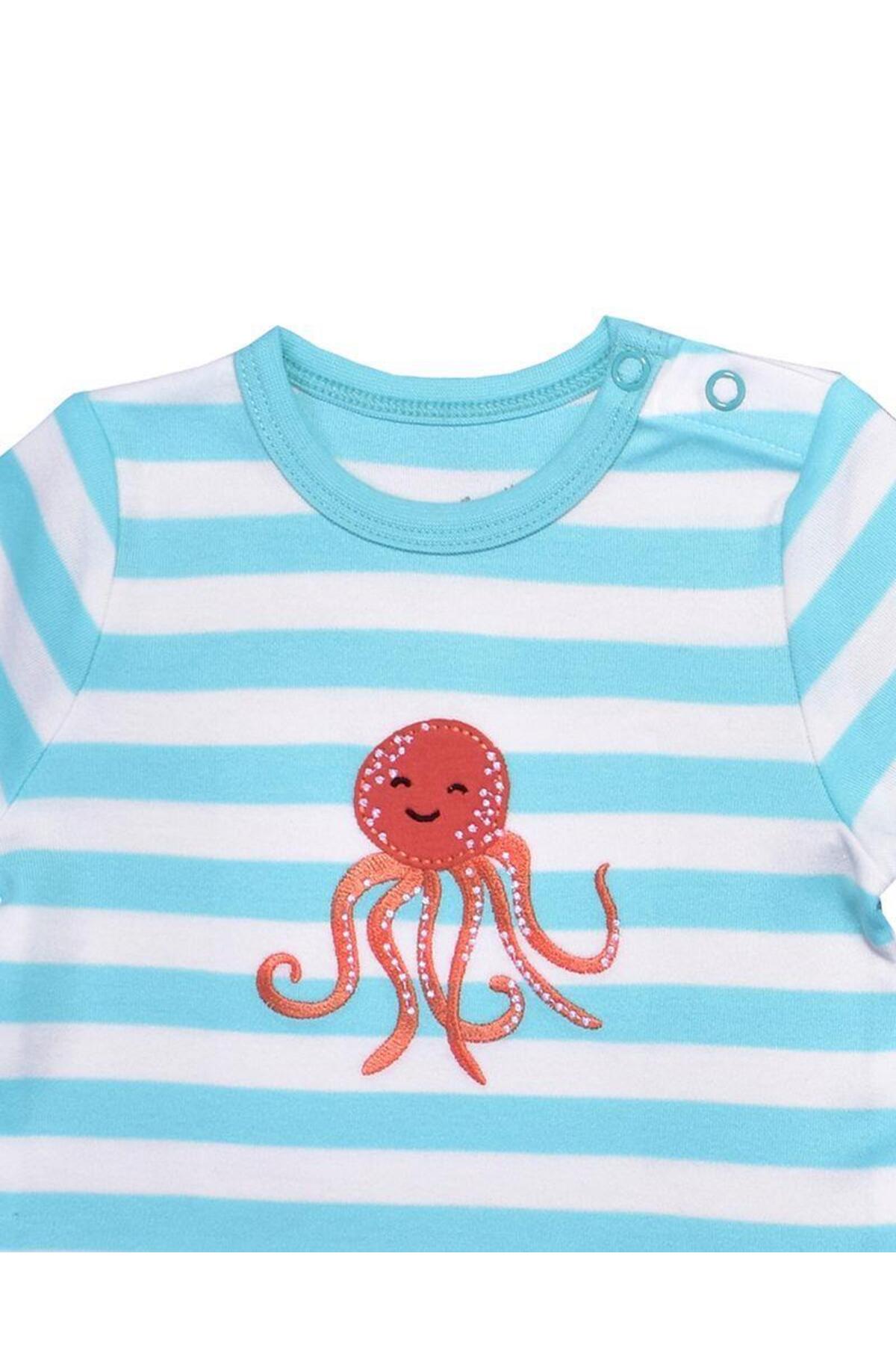 OrganicKid Ocean Bebek Mavi Çizgili Pijama Takımı fotoğrafı 4 (önizleme)