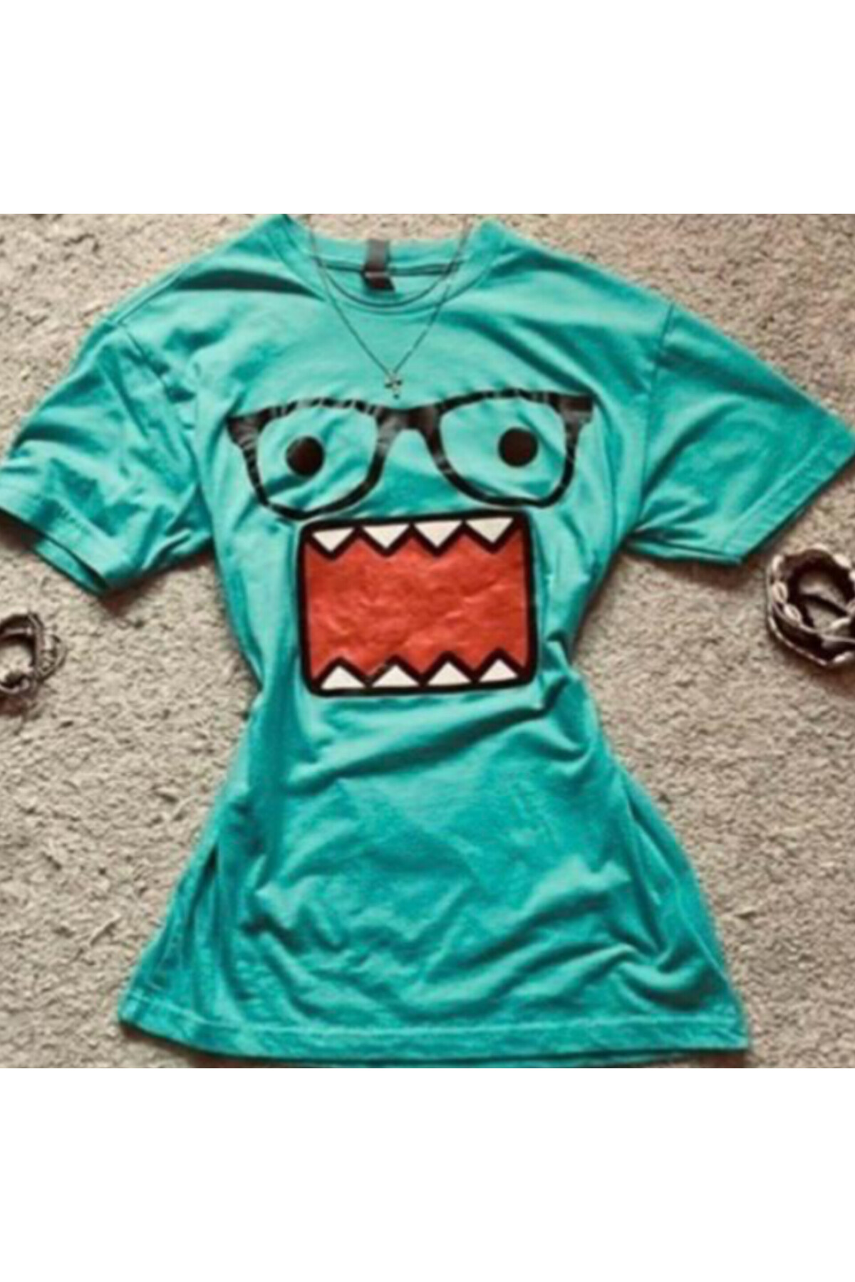 İsra Ayyıldız Moonstar Collection  Mavi Domo Kun Harajuku Y2K Street Style Kısa Kol Bluz