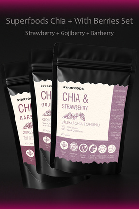STARFOODS Chia Tohumu 3'lü Set Superfoods Çilekli Chia Tohumu + Gojiberry Chi...