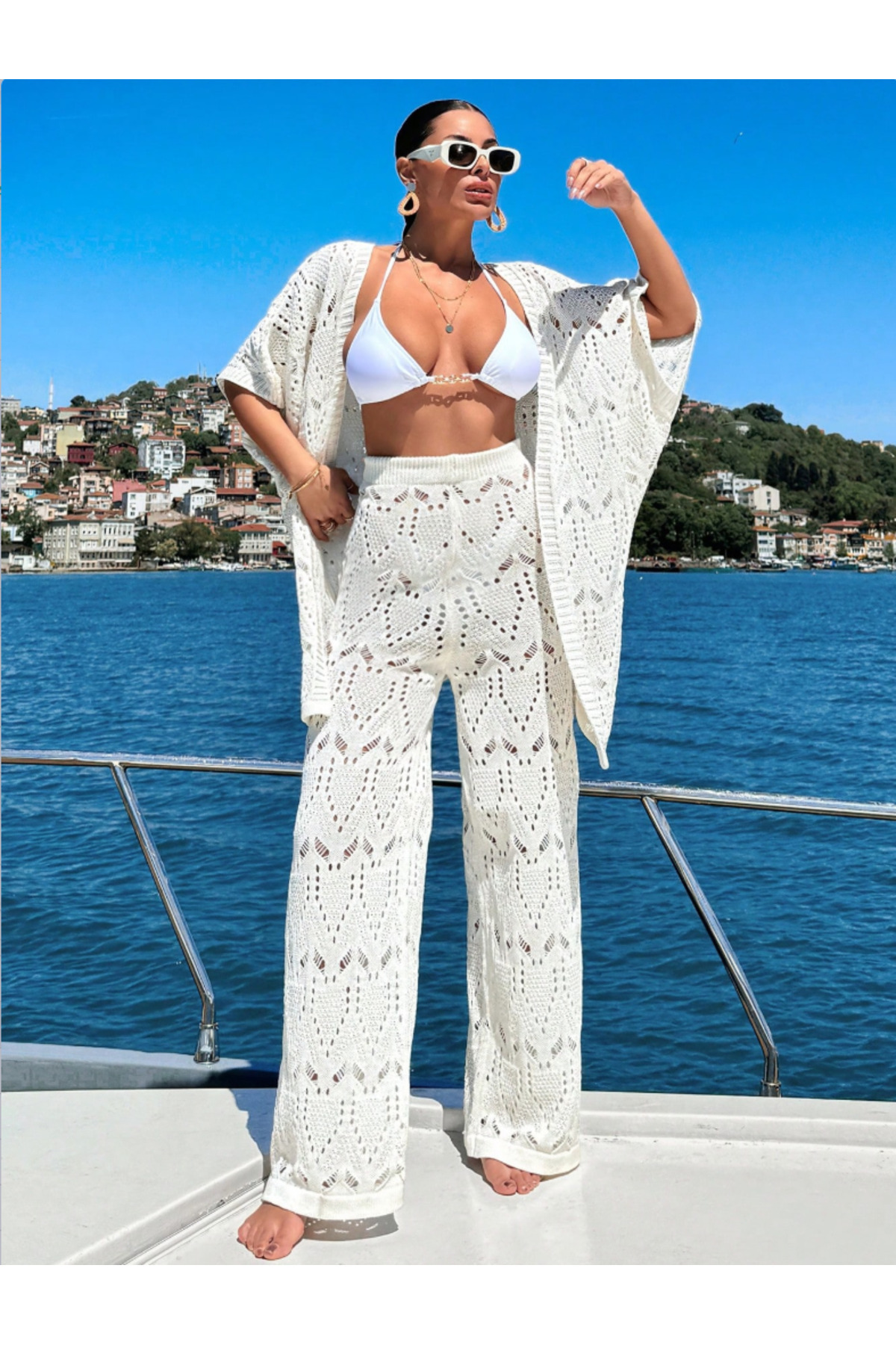 Cotton Kimono Suit Women – Oversize Knitwear Beach Holiday Combination