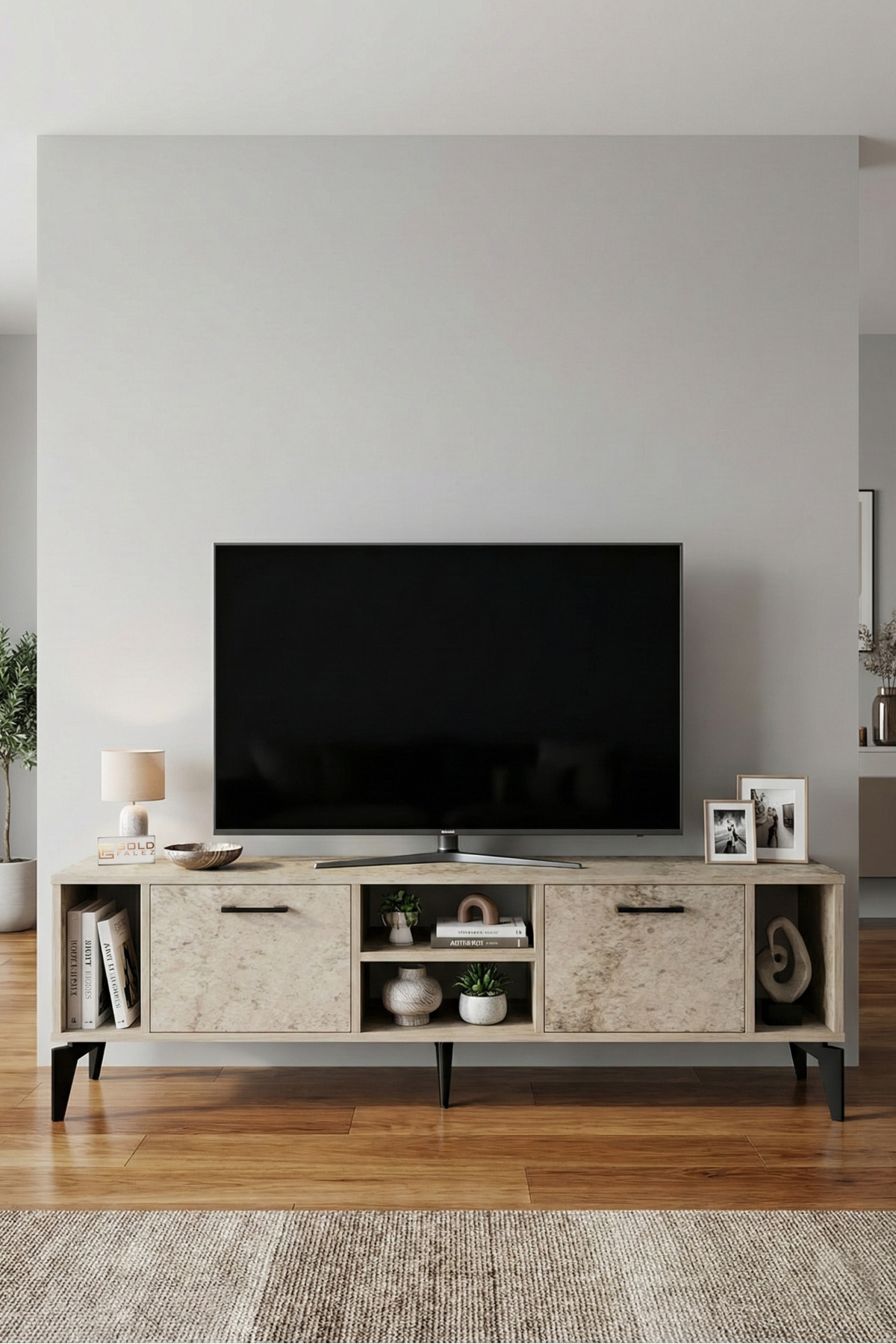 Goldfalez Linya TV Sehpası Suntalam Ekru 160x35 cm