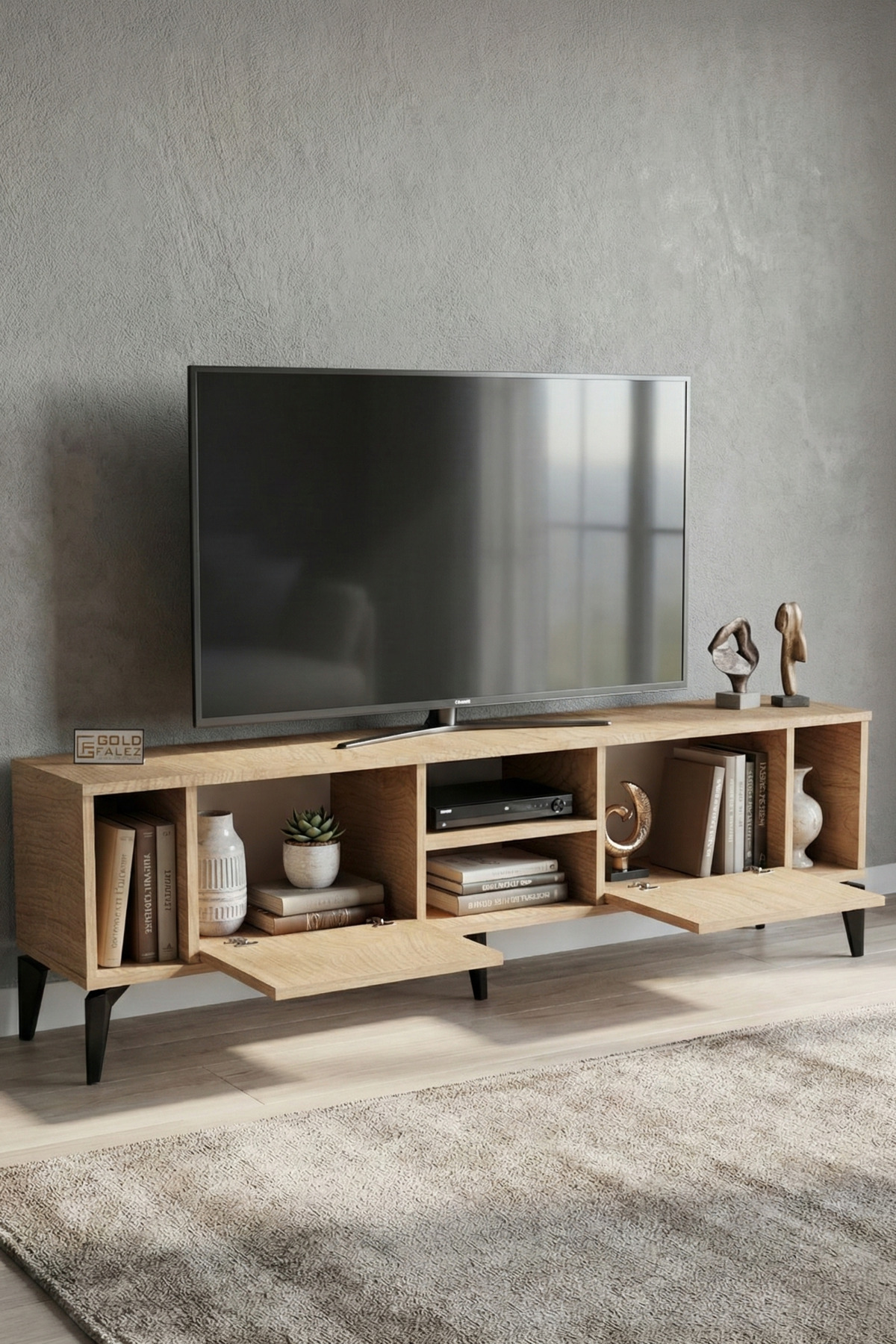 Goldfalez Linya TV Sehpası Suntalam Bej 160x35 cm görsel 3