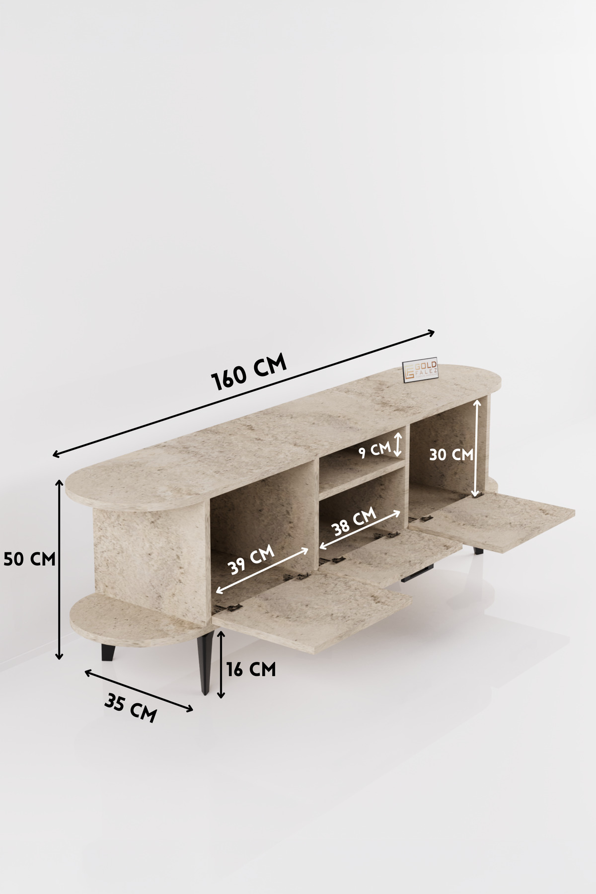 Goldfalez Mira TV Sehpası Suntalam Ekru 160x35 cm görsel 2
