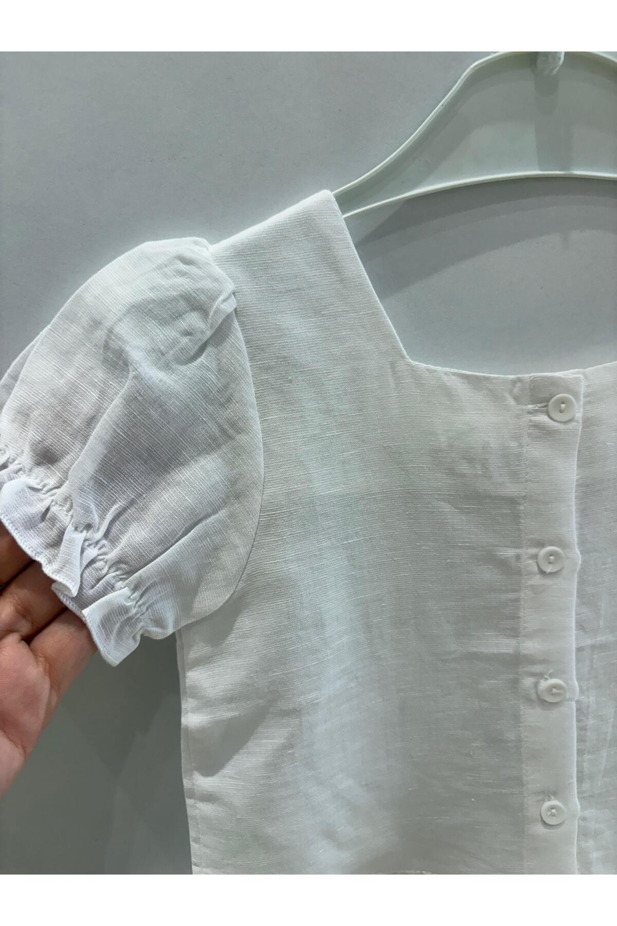 Miniminnakkidswear Kız çocuk beyaz fırfırlı düğmeli gömlek 6-36 ay fotoğrafı 3 (önizleme)