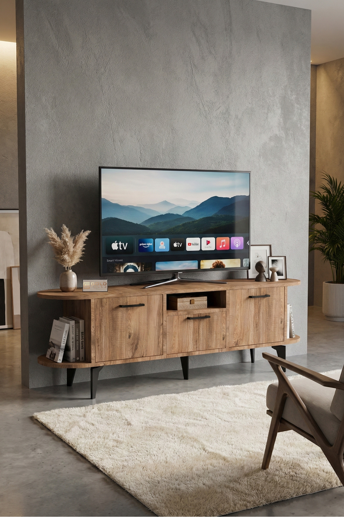 Goldfalez Mira TV Sehpası Suntalam Siyah 160x35 cm görsel 4
