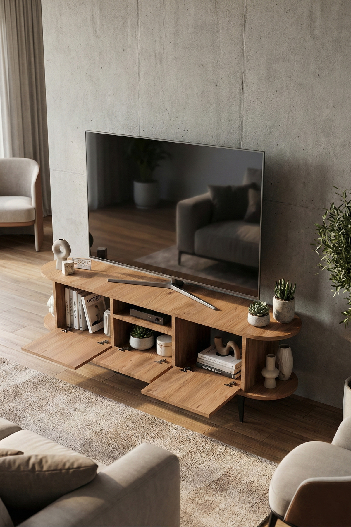 Goldfalez Mira TV Sehpası Suntalam Siyah 160x35 cm görsel 3