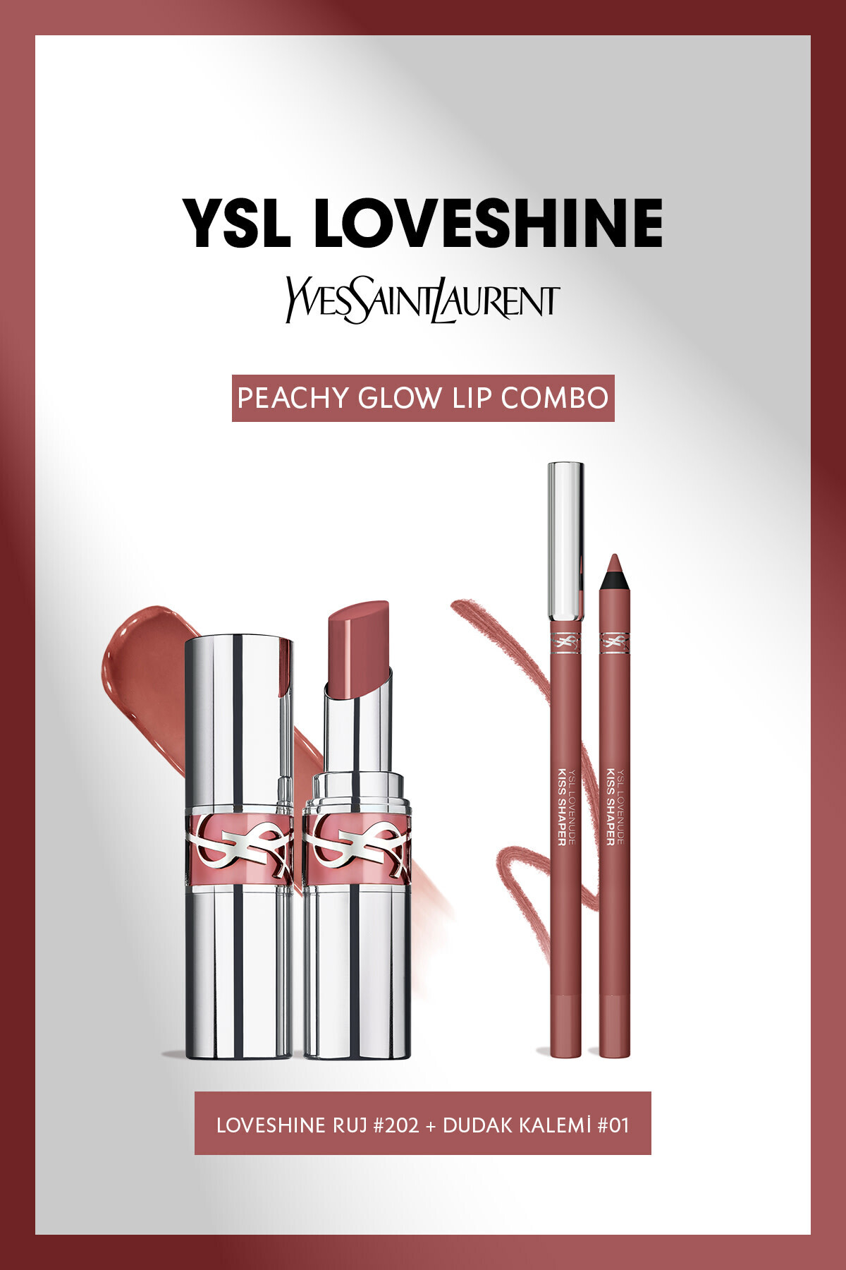 Yves Saint Laurent Peachy Glow Lip Combo Makyaj Seti - Loveshine Ruj 202 & Lovenude Dudak Kalemi 01 7829999999296 — VB829296
