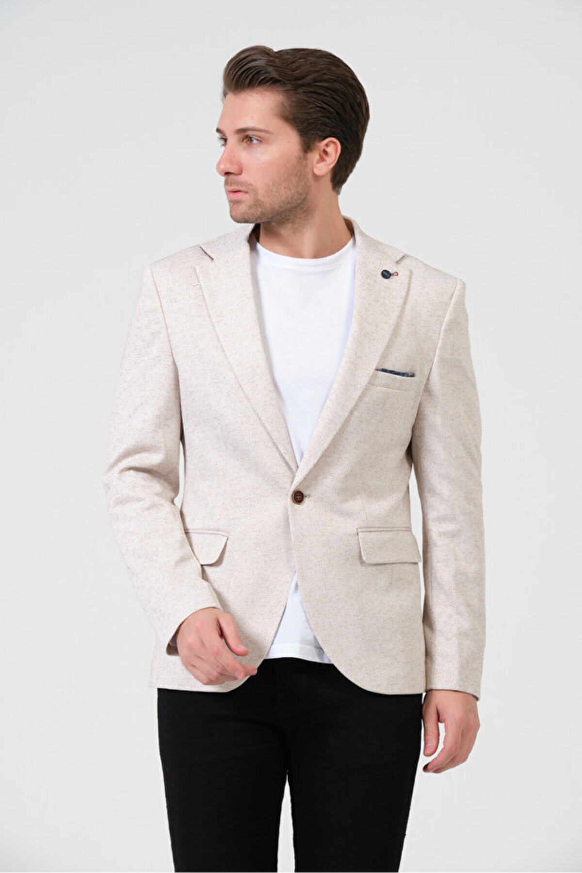 Bonesti  Erkek Slim Fit Blazer Ceket Krem Kahve Benekli - Görsel 5