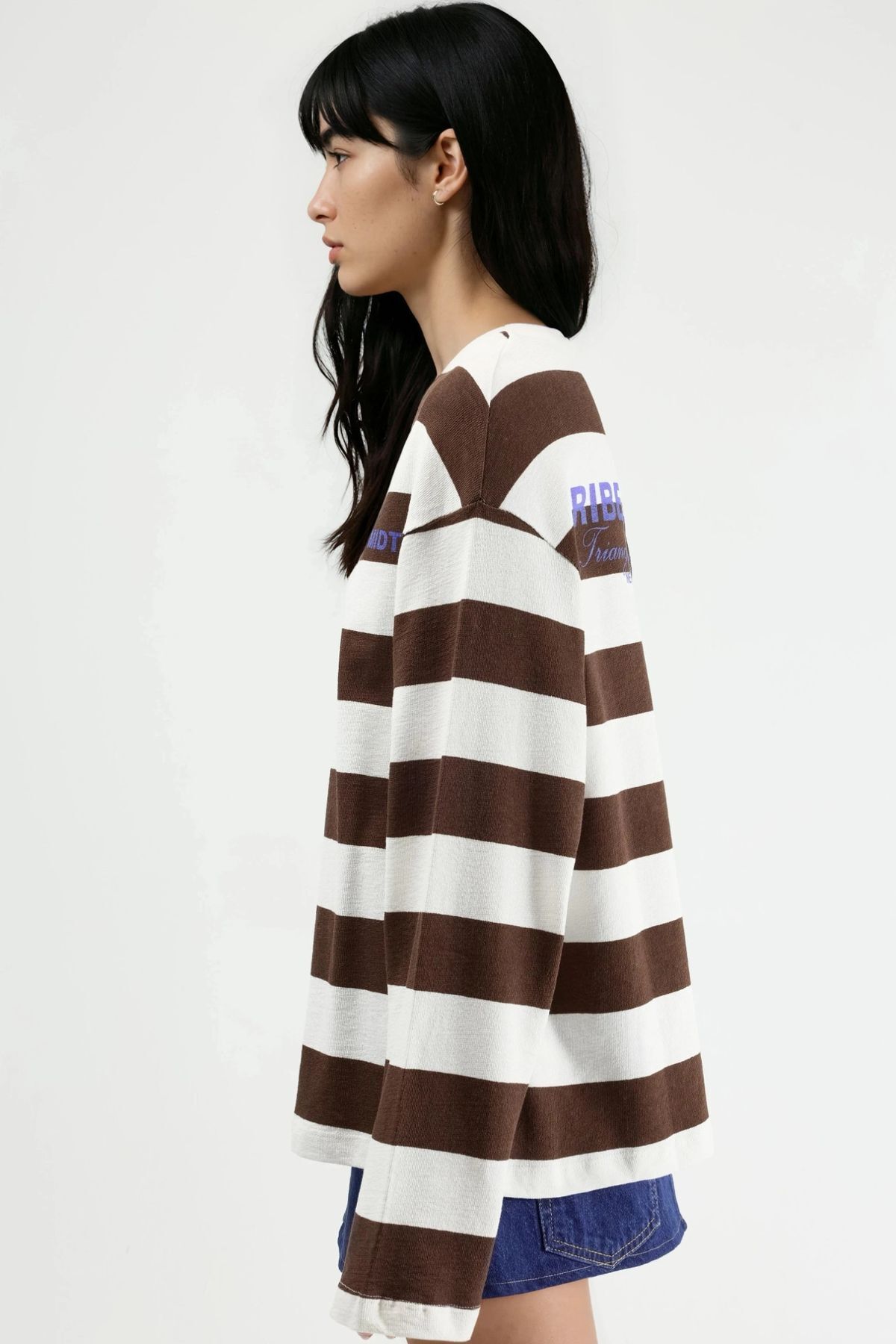 Hiccup BUSEM Oversize Çizgili Bisiklet Yaka Sweatshirt görsel 4