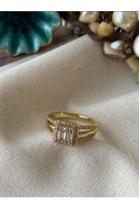 XUPING JEWELRY 14K GOLD RENK MİNİ KARE BAGET ZİRKON TAŞLI KADIN YÜZÜK/XP DAMGALI