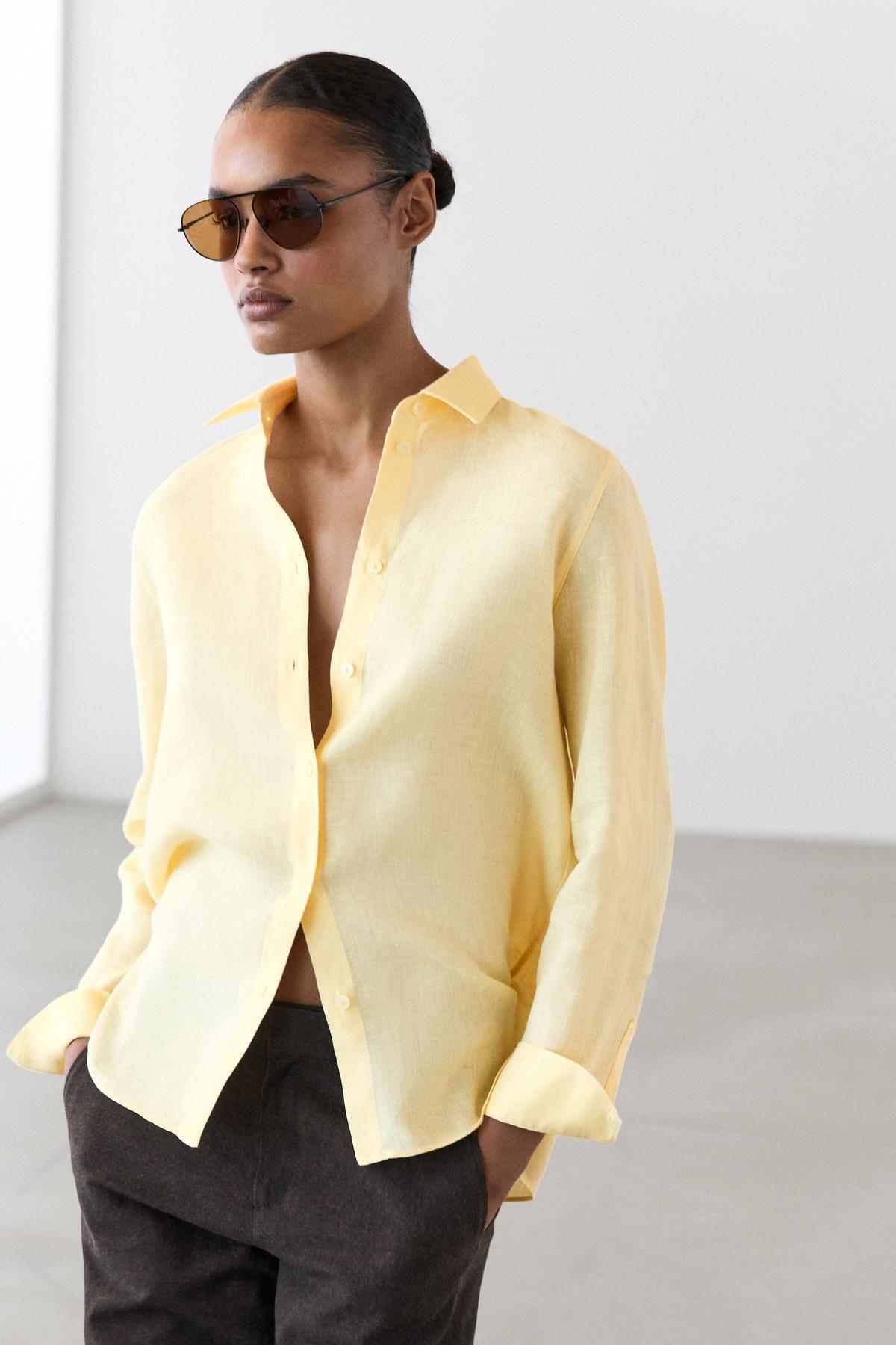 Massimo Dutti  Dökümlü %100 keten gömlek - Görsel 2