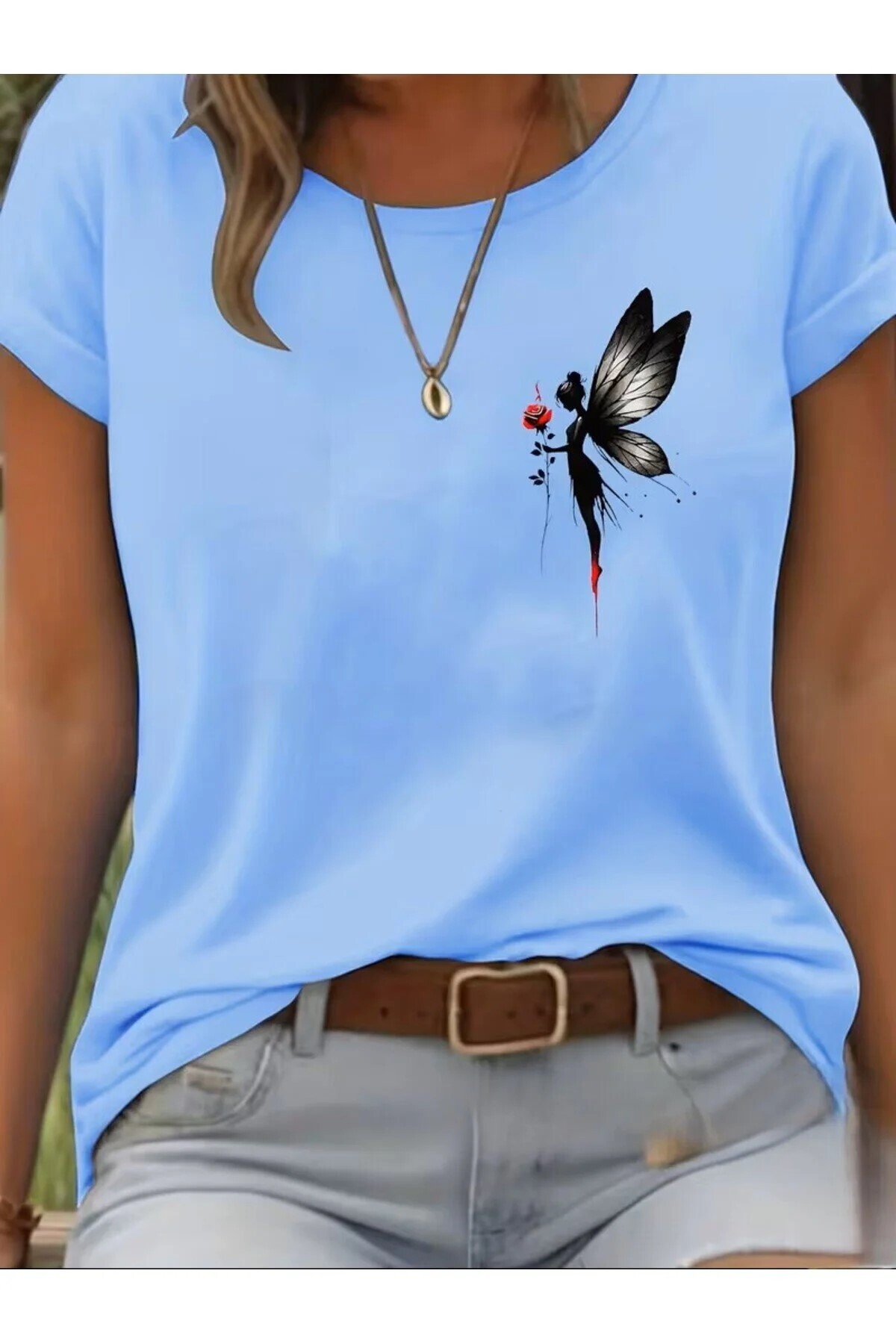 yombaa Tricou unisex elegant Fairy and Rose cu imprimeu