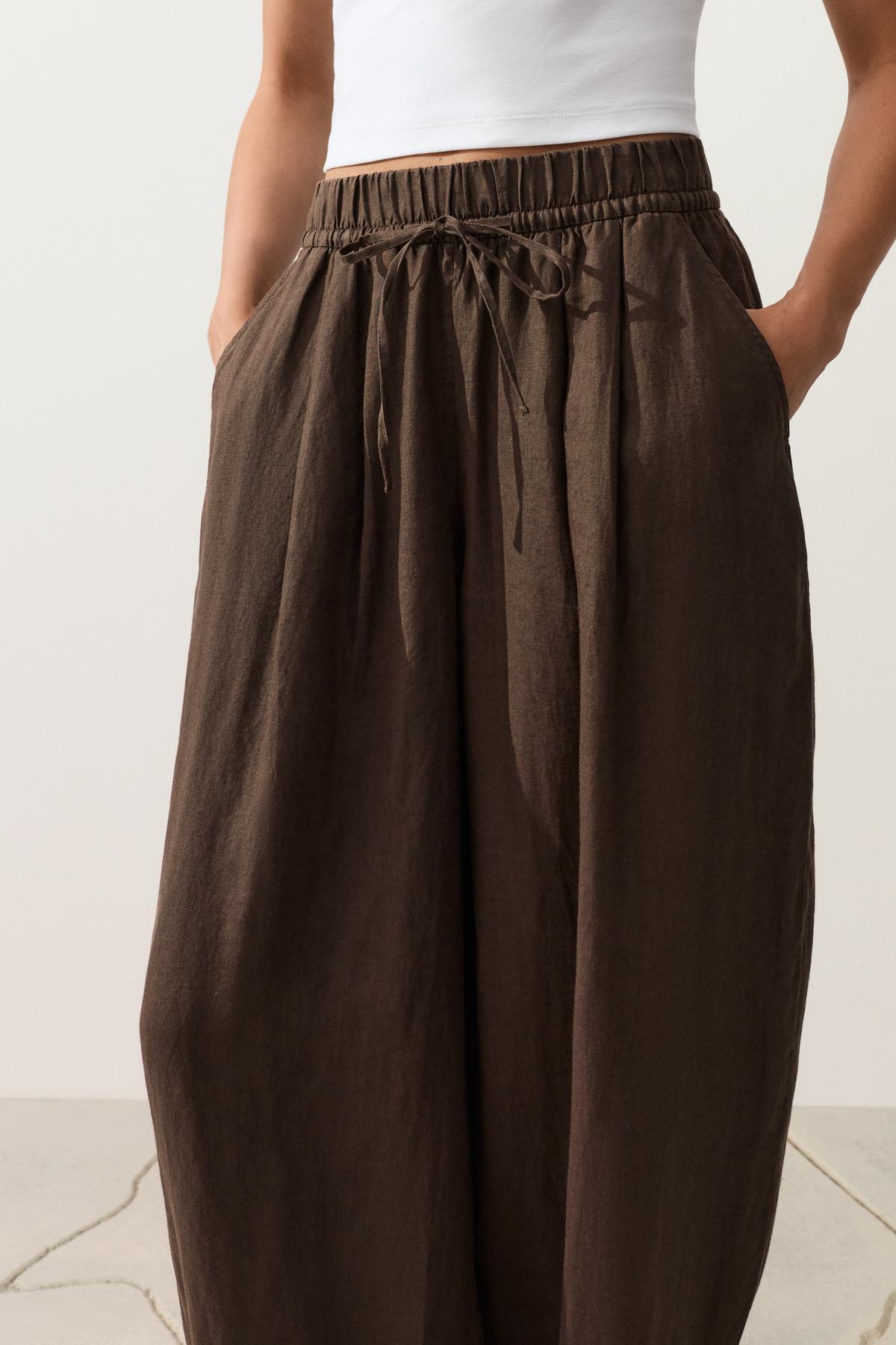 Oysho  %100 keten Balloon pantolon - Görsel 3