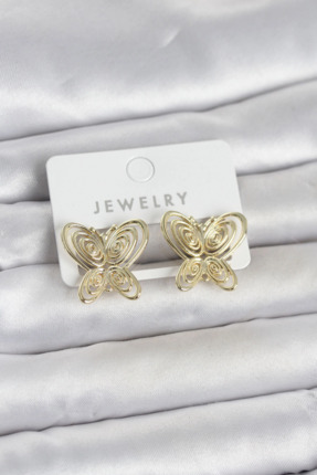 Bucuks Mey İthalat® Füsun Küpesi Model Gold Renk Kelebek Model Pirinç Kadın Küpe