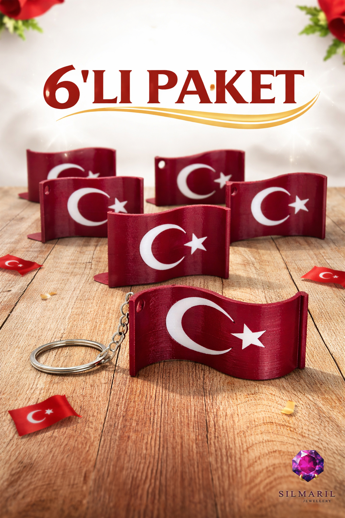 6'lı Türk Bayrağı Ayyıldız Anahtarlık Dalgalı Tasarım Hediyelik Çanta Süsü Bag Charm Türkiye Temalı — Silmaril Store — Anahtarlık