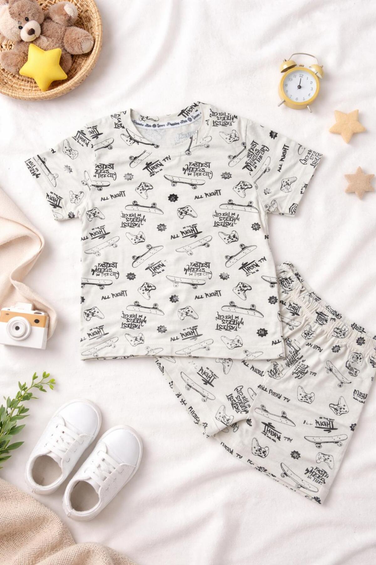 MiniBou Erkek Bebek Çizgili Pamuklu Alt Üst Pijama Takımı fotoğrafı 3 (önizleme)
