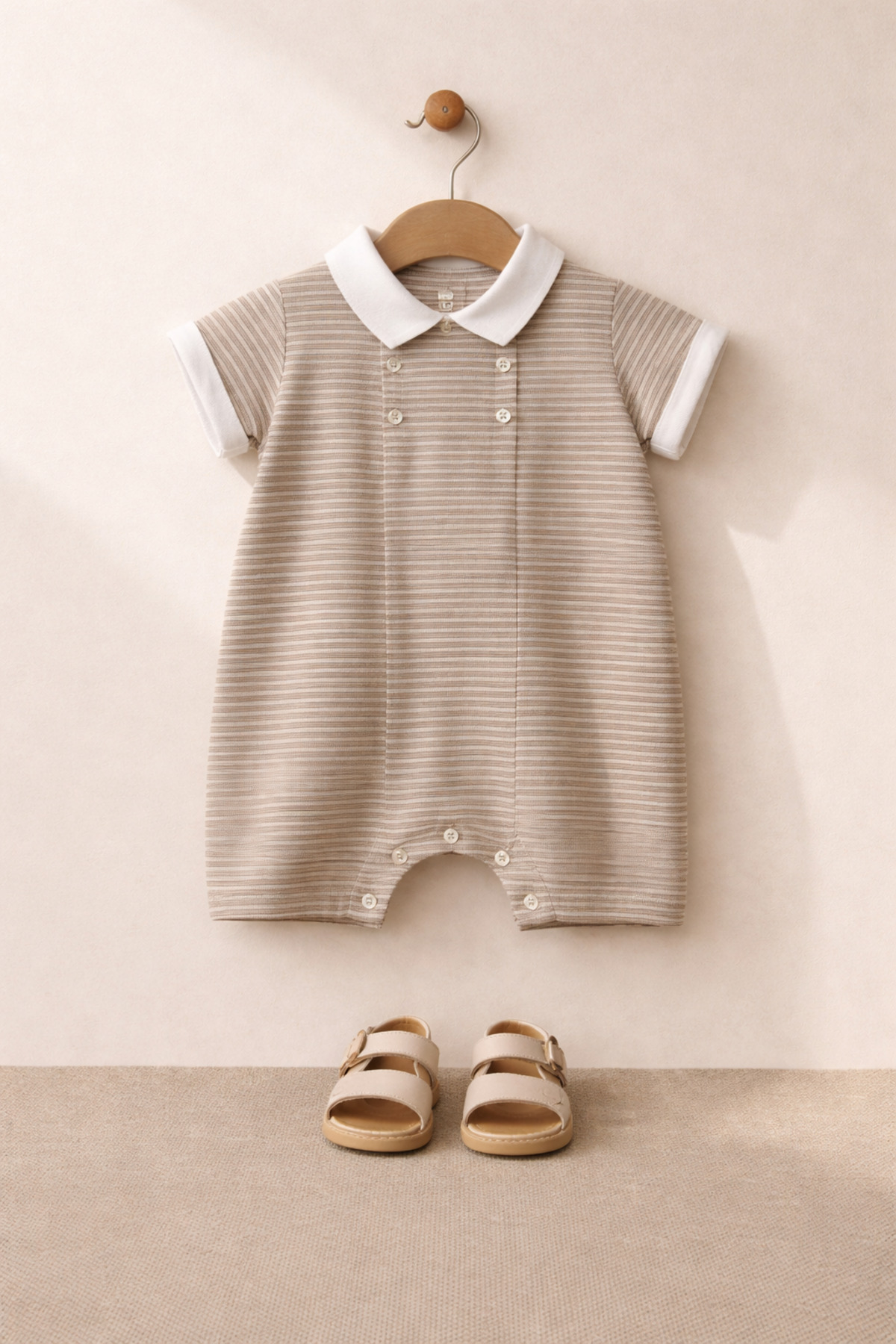 Tifina Kids Baby Boy Collared Striped Patterned Button Embroidered Jumpsuit Daily Holiday Wear