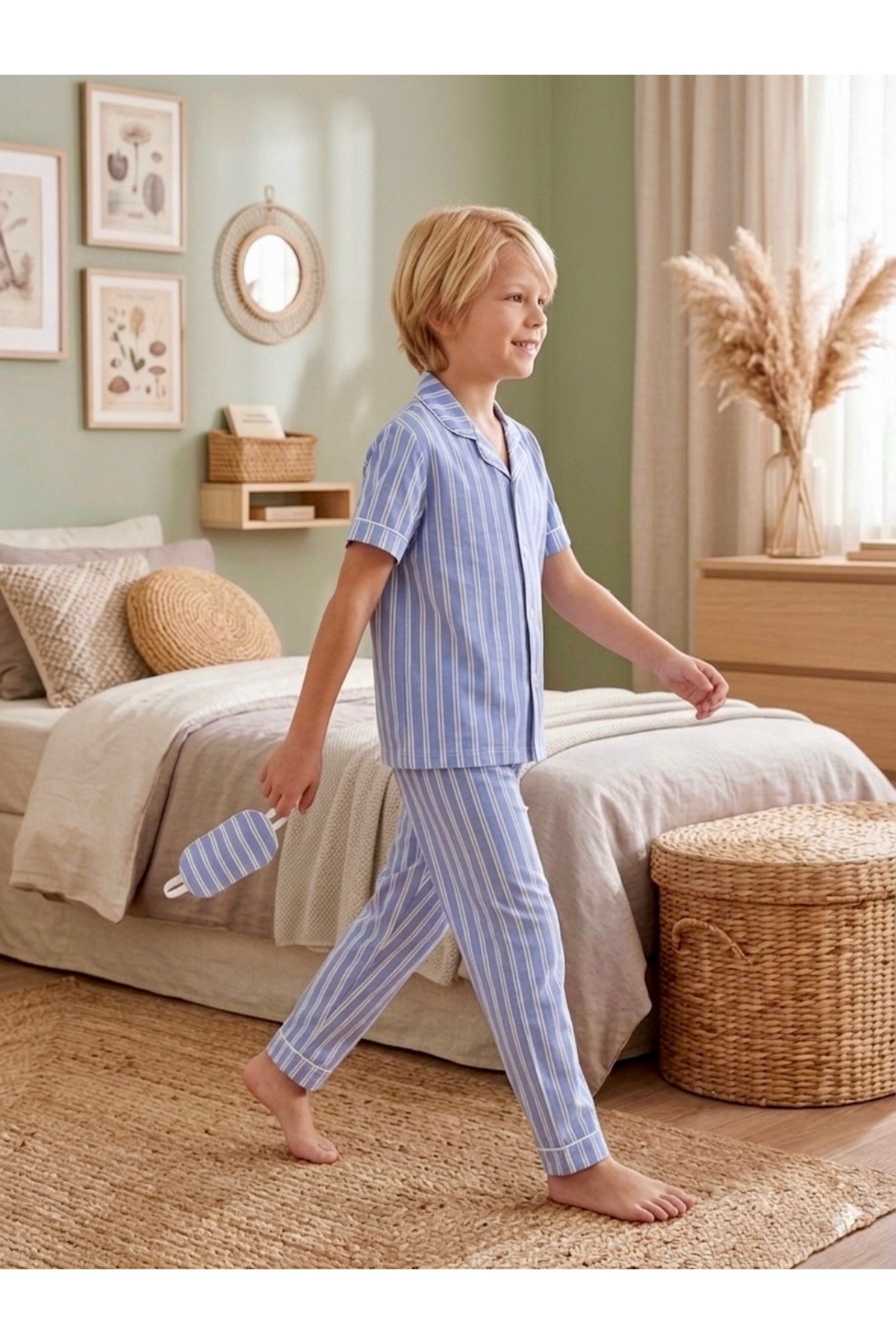 Enie Erkek Çocuk Pamuklu Çizgili Yazlık Göz Bantlı Pijama Takımı fotoğrafı 3 (önizleme)