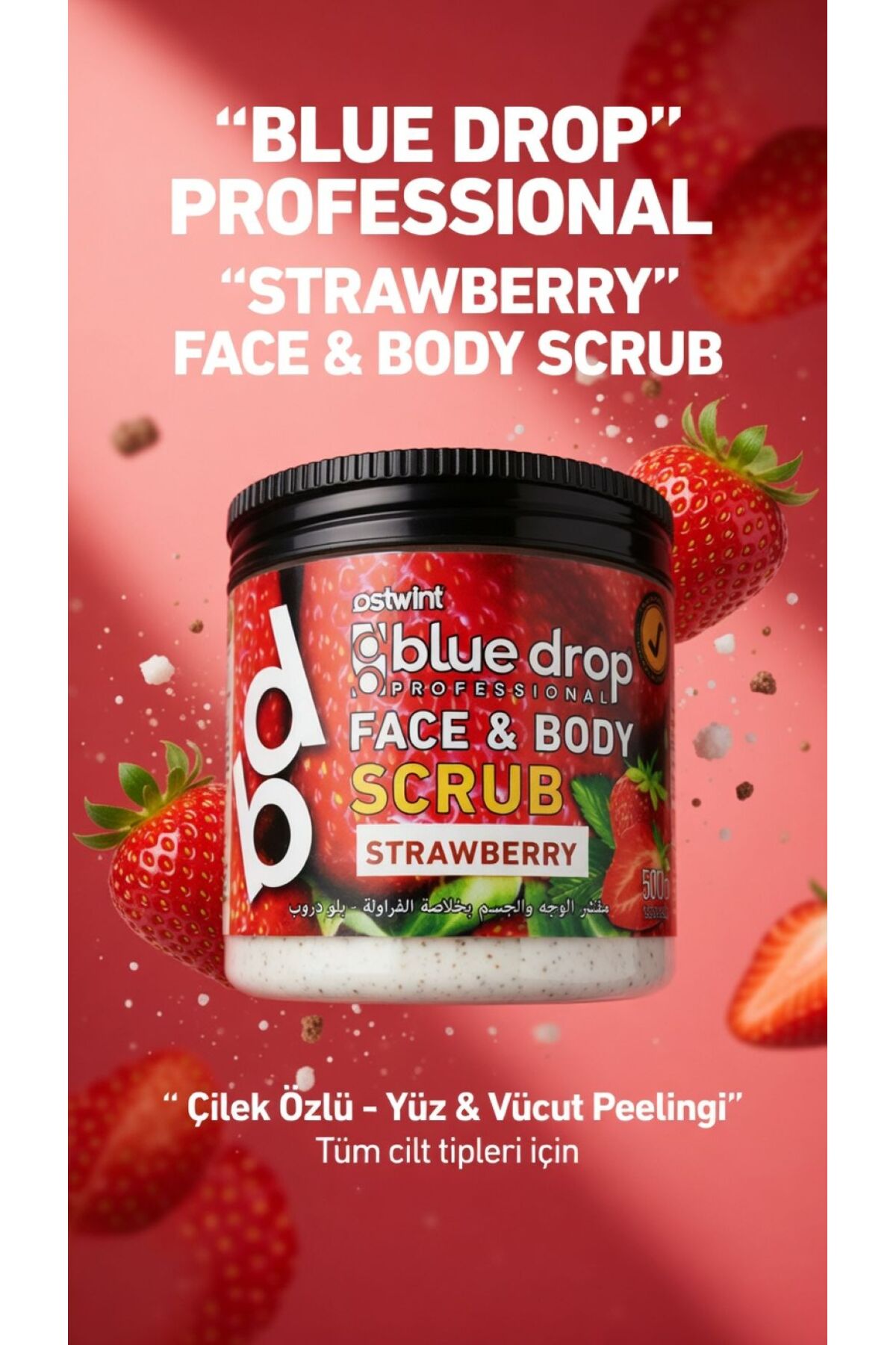 Blue Drop Yüz ve Vücut Peeling Scrub Nemlendirici Bakım Çilek Özlü 500ML — تصویر 2 از 8