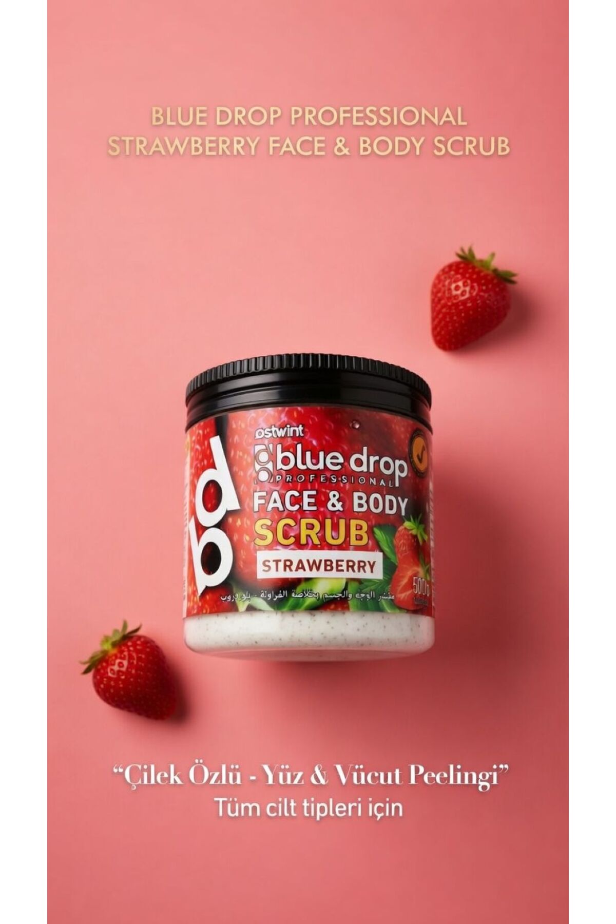 Blue Drop Yüz ve Vücut Peeling Scrub Nemlendirici Bakım Çilek Özlü 500ML — تصویر 7 از 8