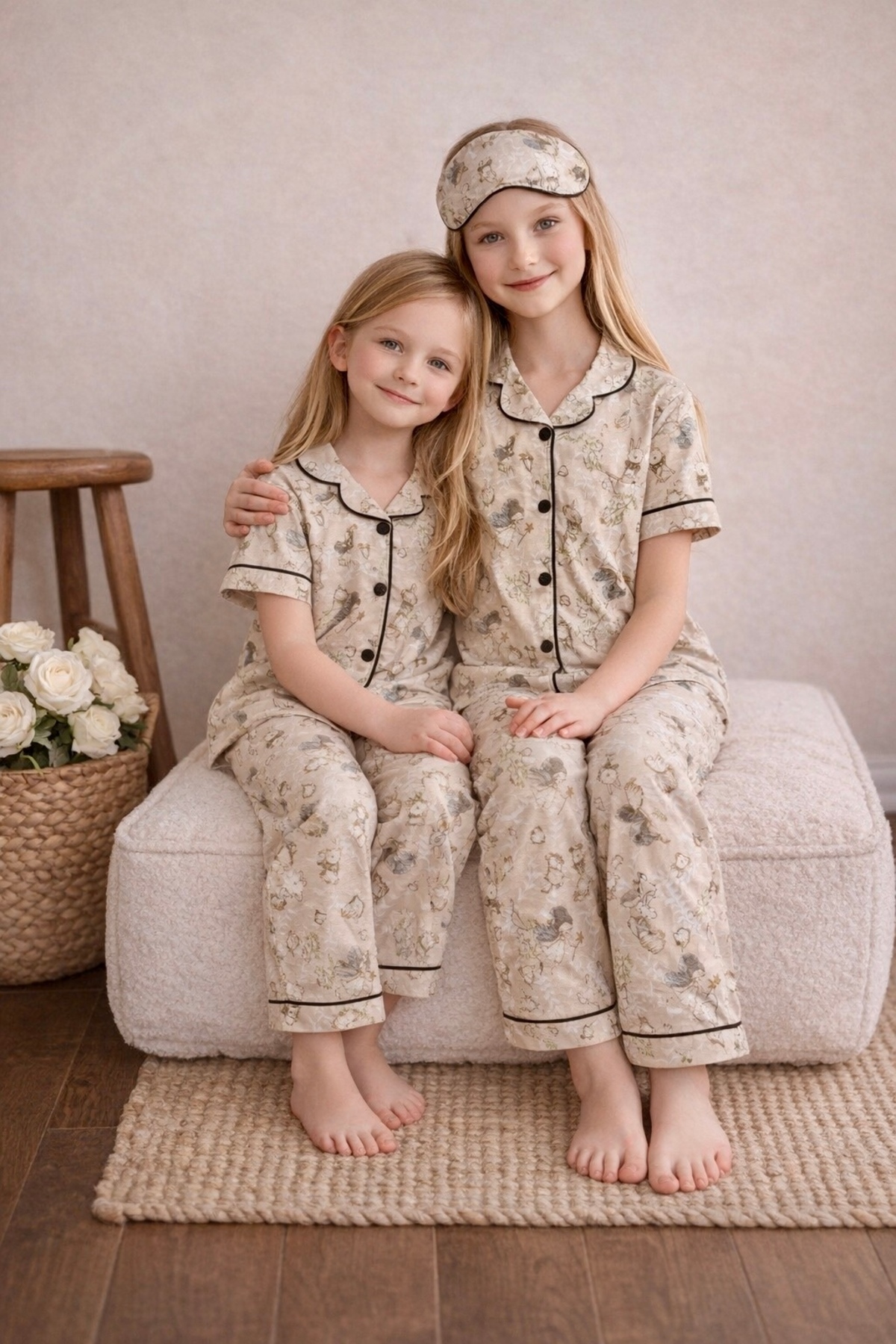 Enie Kız Çocuk Pamuklu Tavşan Desenli Yazlık Göz Bantlı Pijama Takımı fotoğrafı 3 (önizleme)