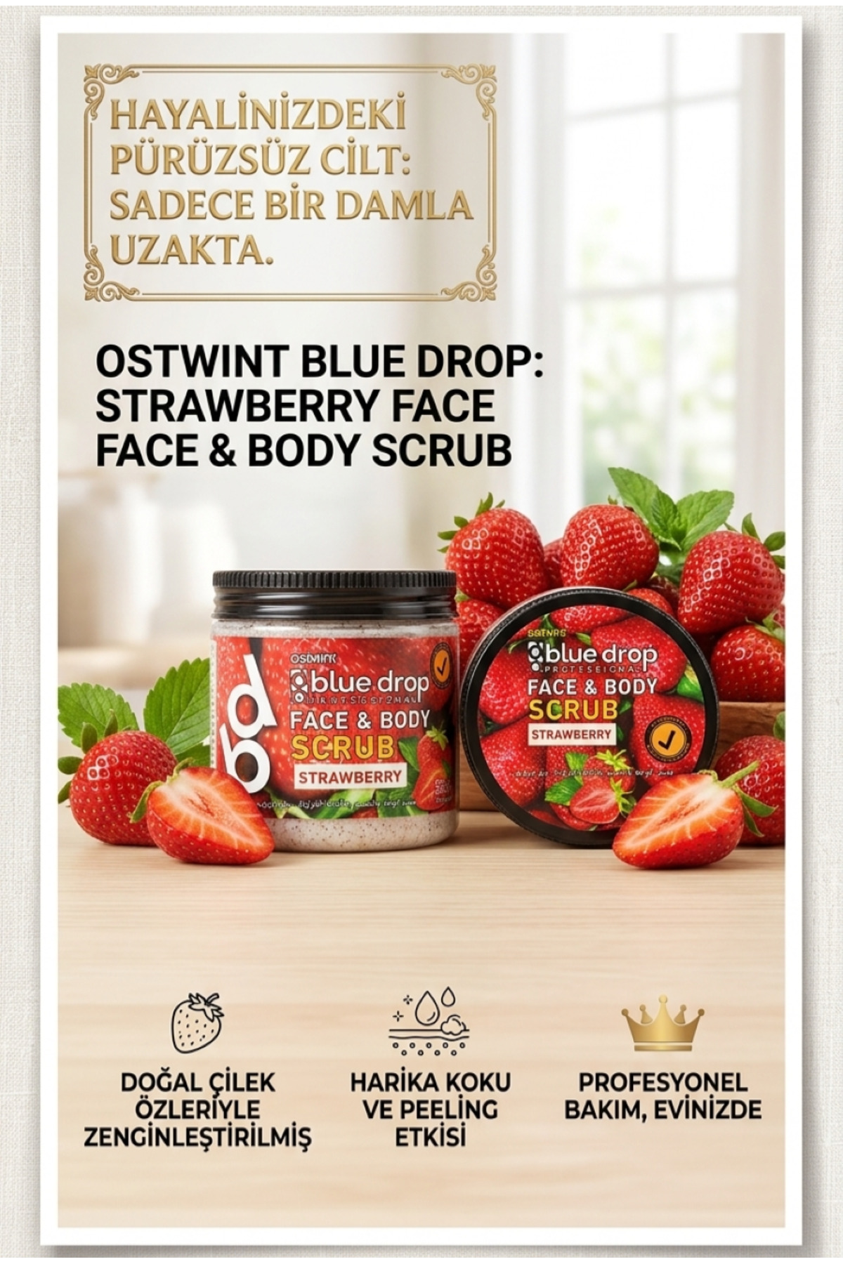 Ostwind Blue Drop Yüz ve Vücut Peeling Scrub Nemlendirici Bakım Çilek Özlü 500ML