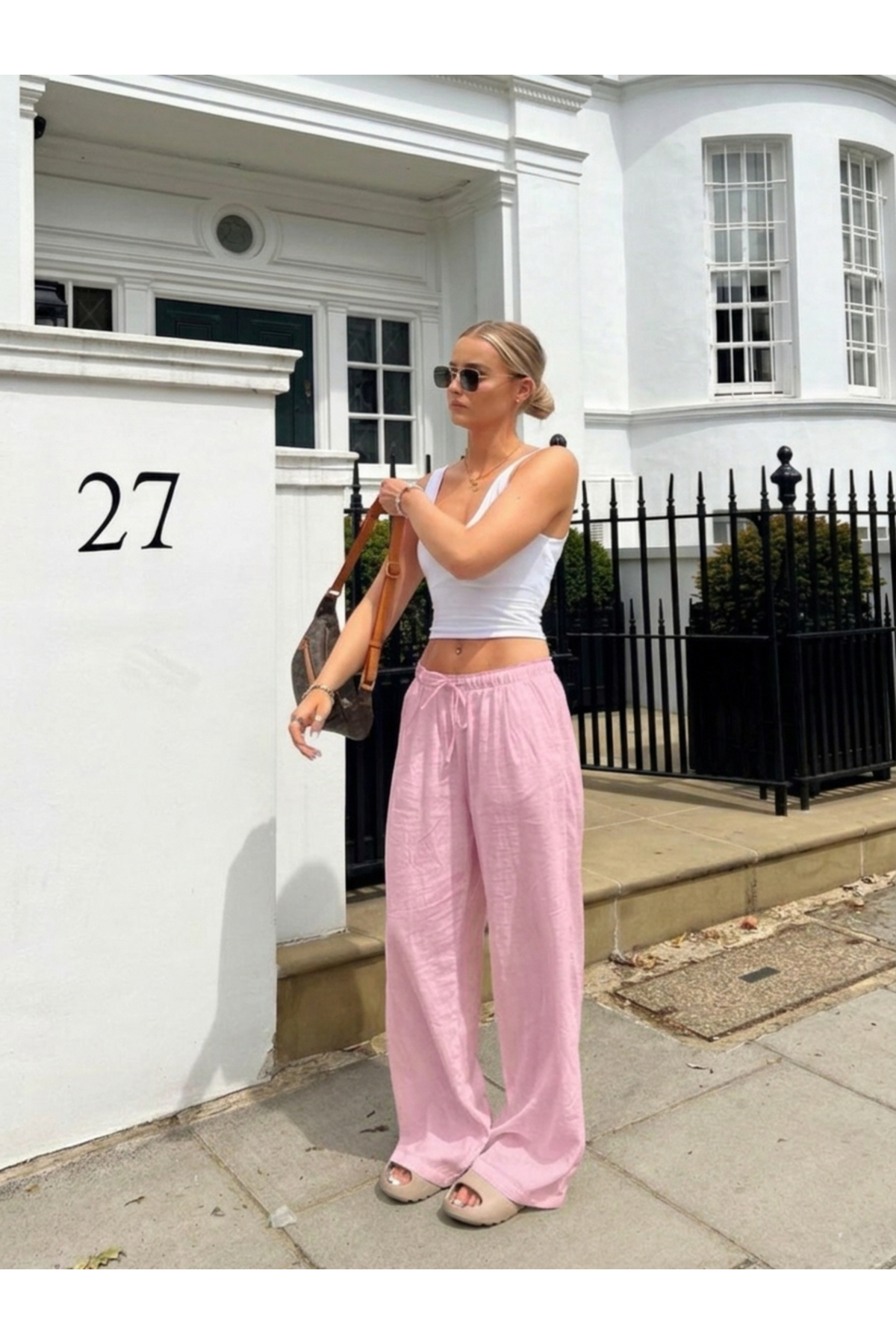 Zıva Design House Pink Elastic Waist Bohemian Cotton Linen Trousers