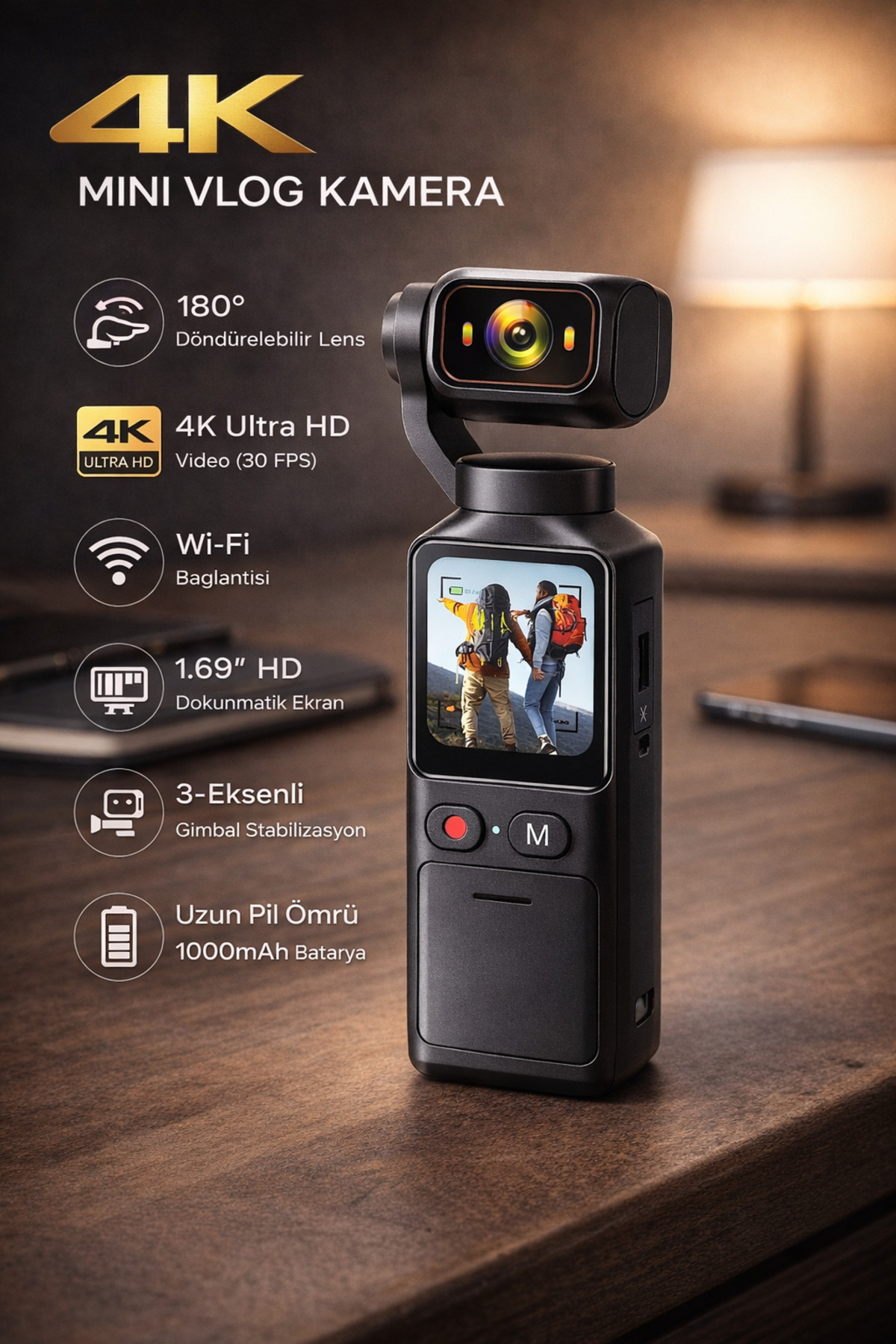 Yellowtech 4K Mini Vlog Kamera WiFi 180° Döner Lens Dokunmatik Ekran Taşınabilir Video Kamera
