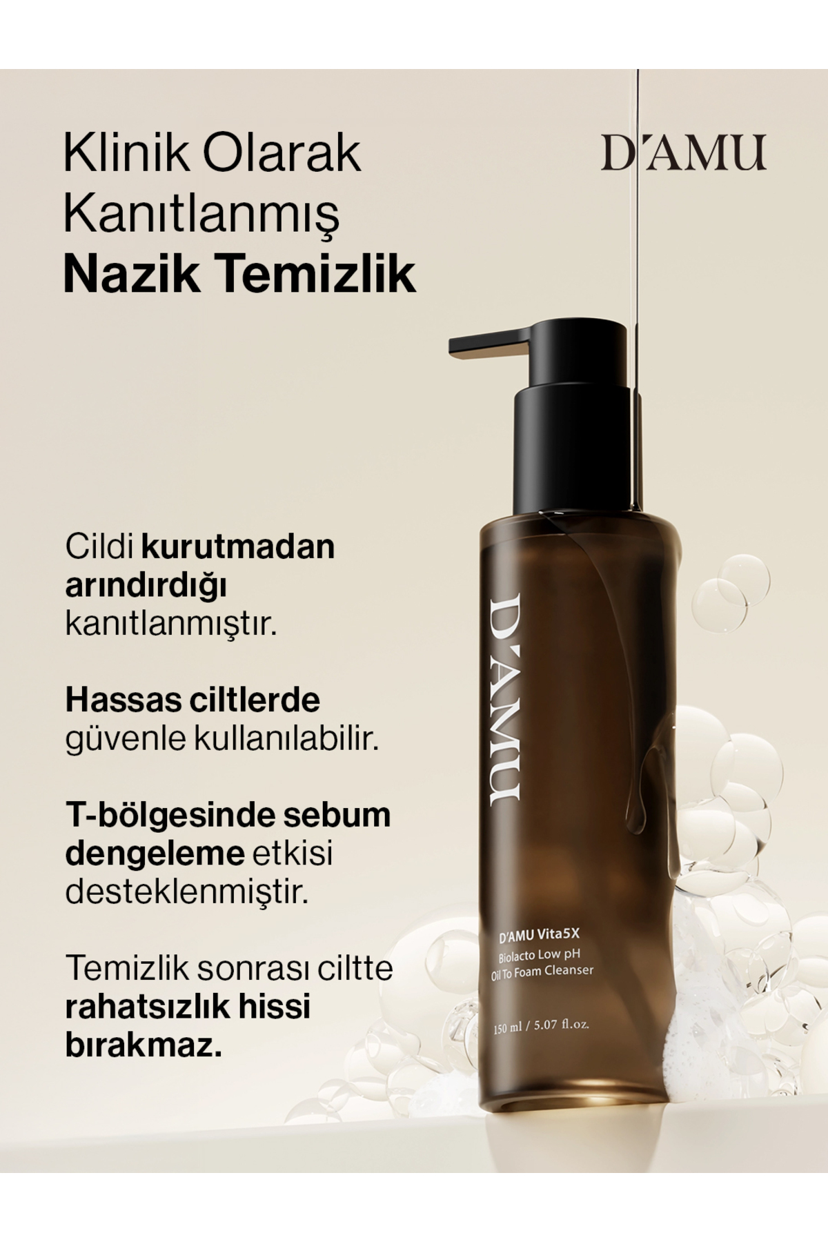 Vita5X Biolacto Low pH Oil to Foam Cleanser Nazik Temizleyici Yüz Yıkama Jeli — DAMU-CLEANSER-150ML — تصویر 5 از 7