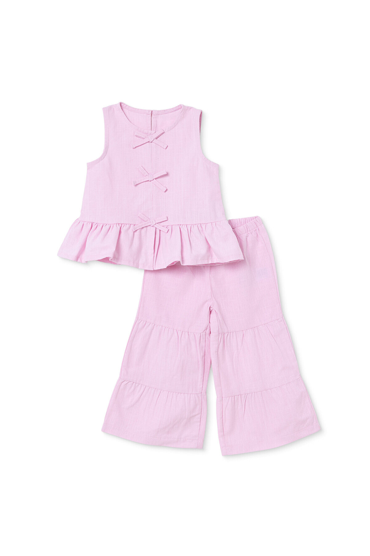 HelloBaby Baby Girl Blouse-Pants Bow Tie Printed Crew Neck Sleeveless Jam