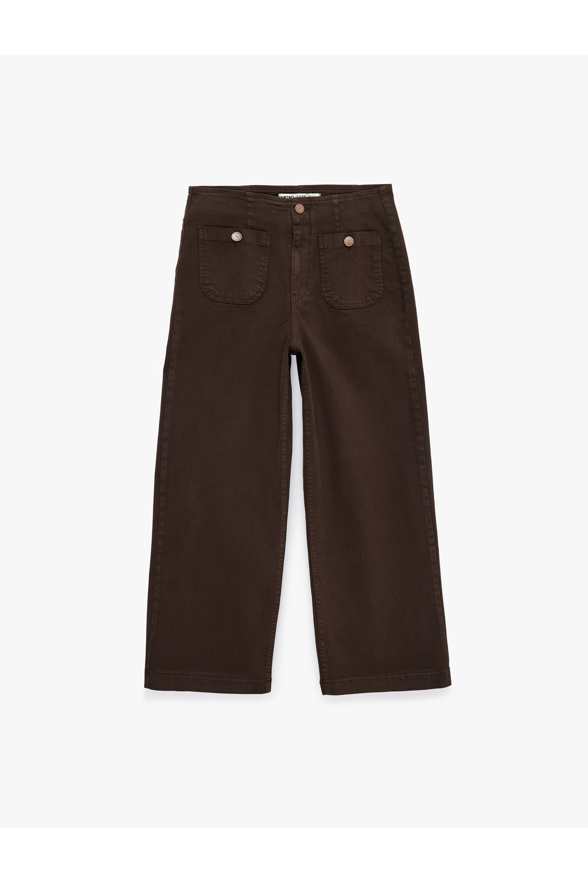 Koton  Yüksek Bel Pamuklu Cep Detaylı Geniş Kısa Paça Pantolon - Culotte Jeans - Görsel 4