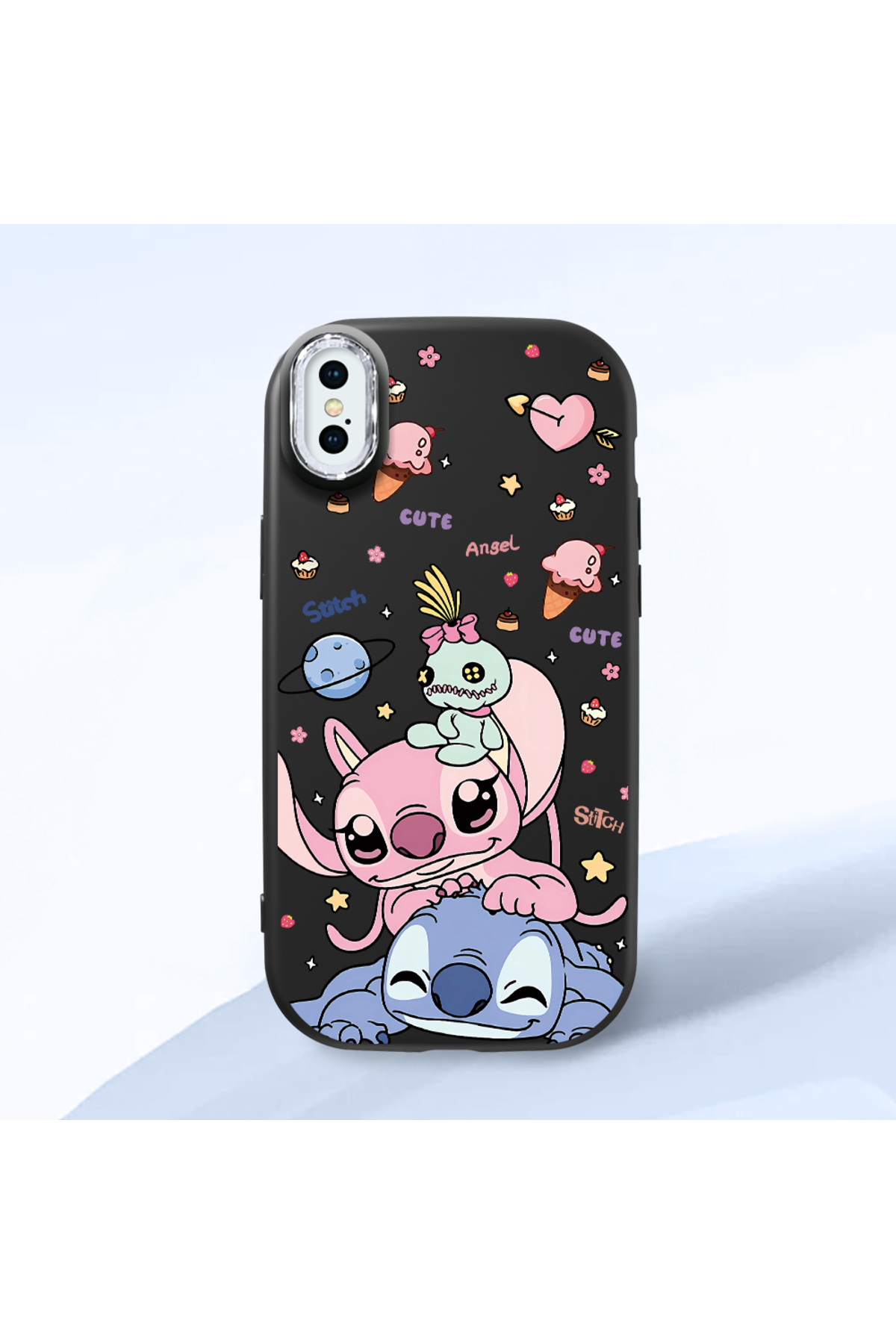 black Silicone Patterned Case with Shock Absorbing Camera Protection for iPhone X/XS