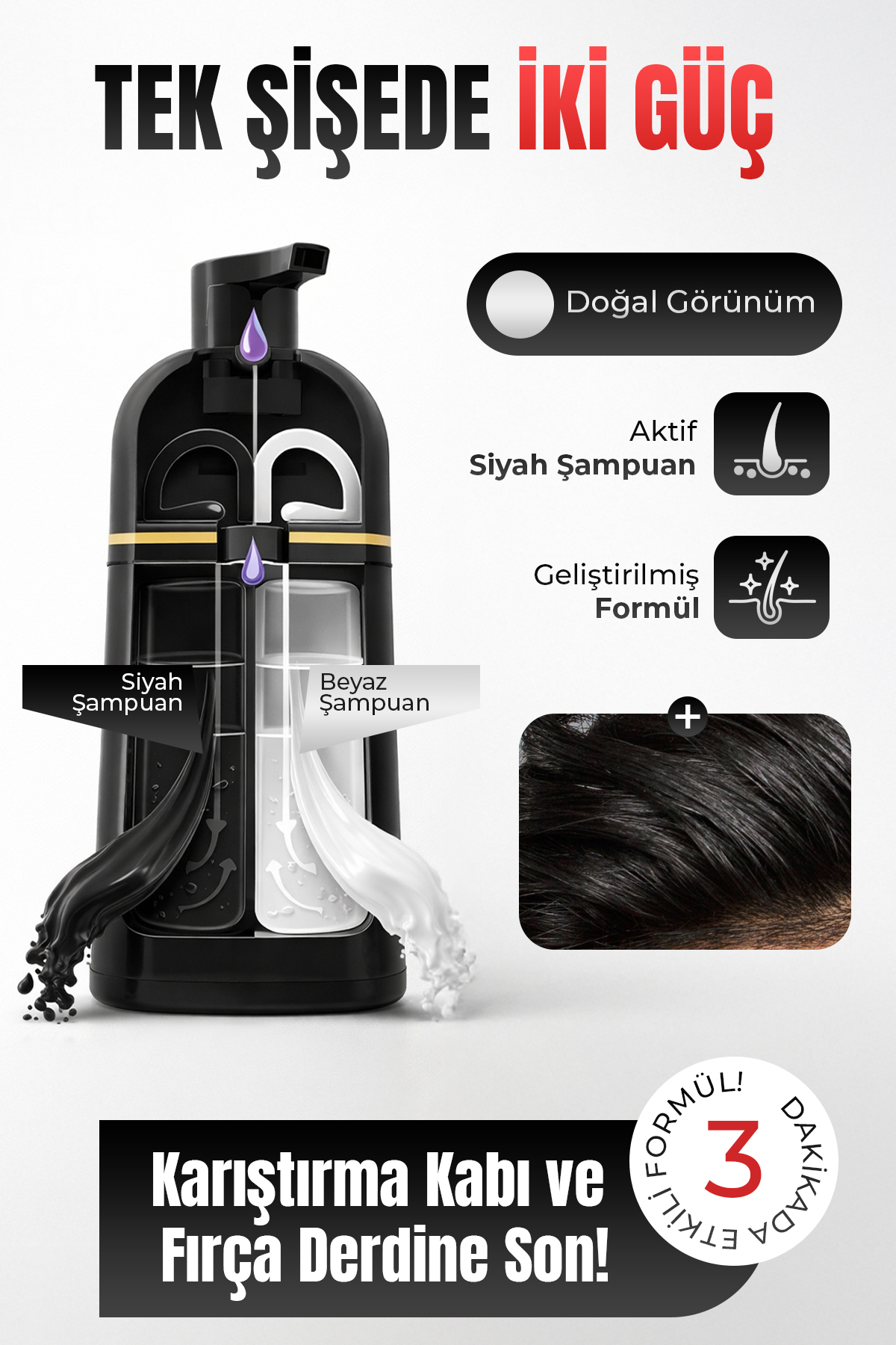 Saç Siyahlaştırıcı Beyaz Kapatıcı Siyah Şampuan 3 Dakikada Etkili Saç Sakal Şampuanı 400ml. — Goblack4 — تصویر 4 از 7