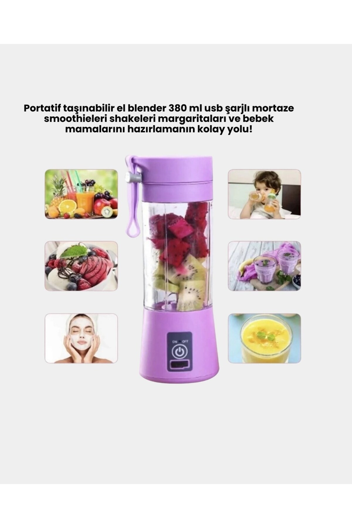 Pazarcan Usb Şarjlı Portatif Blender 380Ml Çelik 304 Bıçaklı Smoothie Maker fotoğrafı 5 (önizleme)