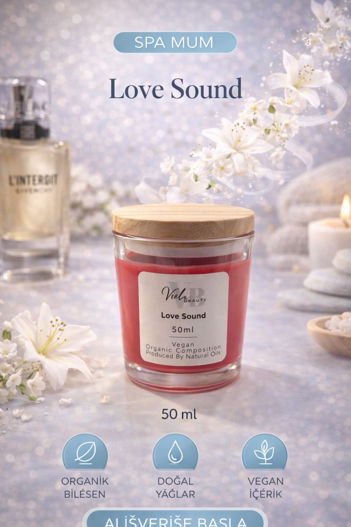 VB VIOLA BEAUTY Natural Spa Candle Cream - Naturel Mum Masaj & El