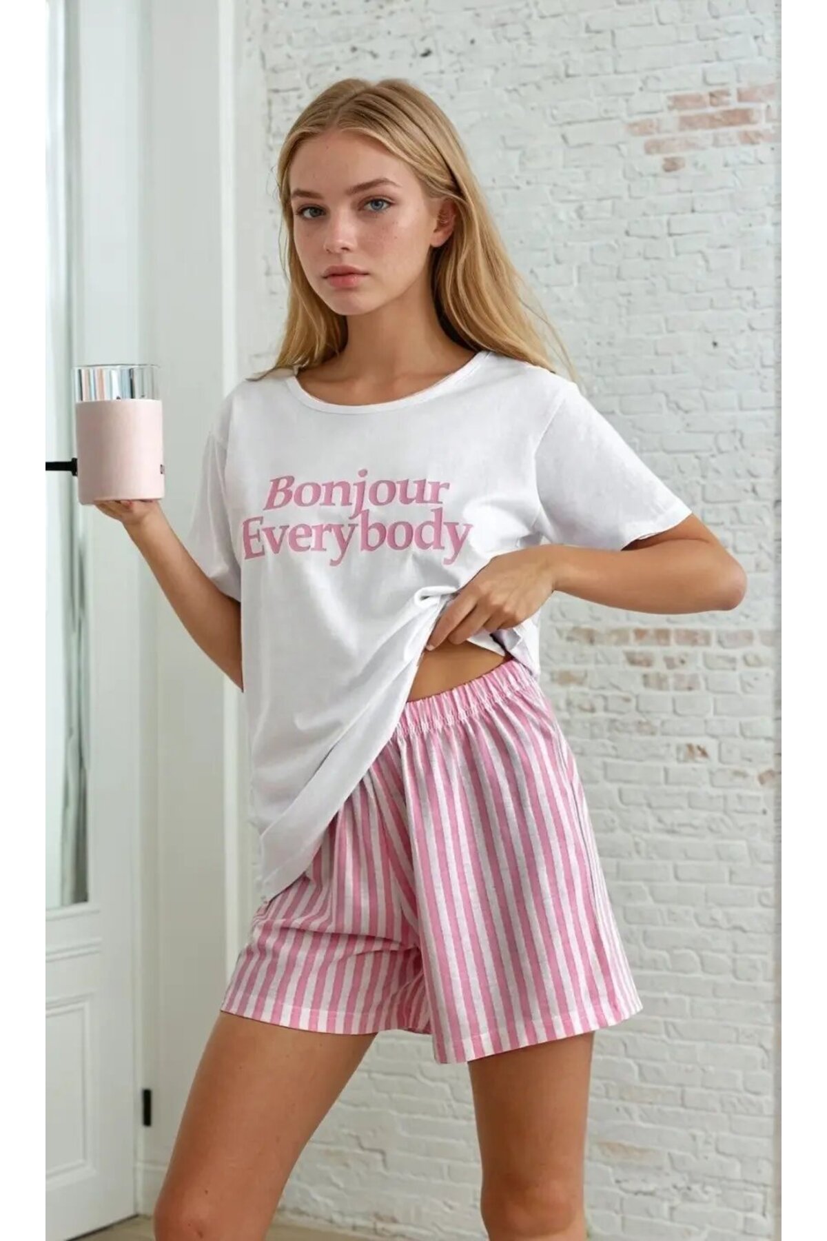 Cool & Sexy Σετ πιτζάμες με κοντομάνικο σορτς ροζ