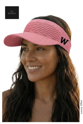 Weweus Kadın Pembe W Nakışlı Uv Korumalı Tenis Golf Vizör Yazlık Şapka