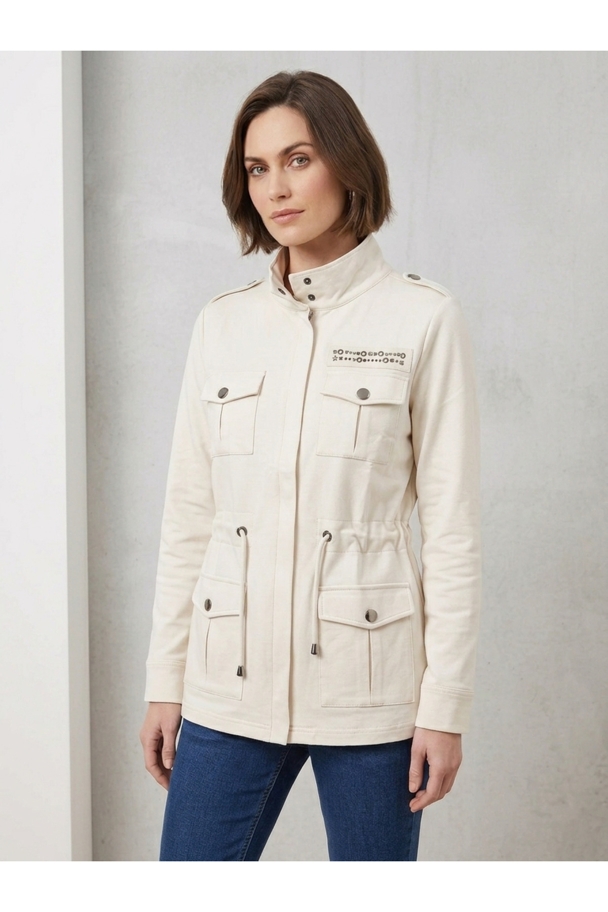 Women's Stone Detailed Waist Shirred Seasonal Epaulette Jacket