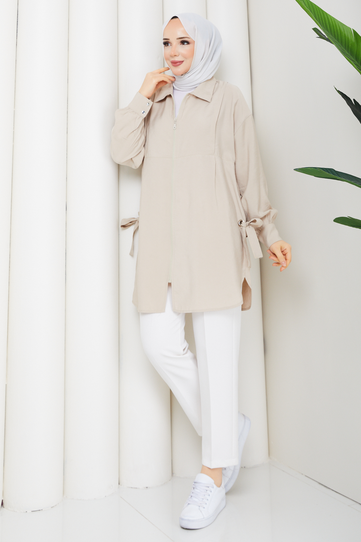 Pamuk Butik  Kadın Kuş Gözü Detaylı Fermuar Kapamalı Tunik - Görsel 4