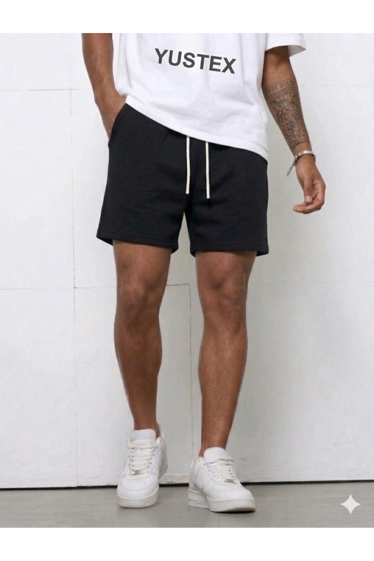 LAUSRA  3’lü Paket Erkek Şort Seti - Siyah, Gri, Lacivert - Yüksek Bel Rahat Kesim Beli Bağcıklı Şort - Görsel 4